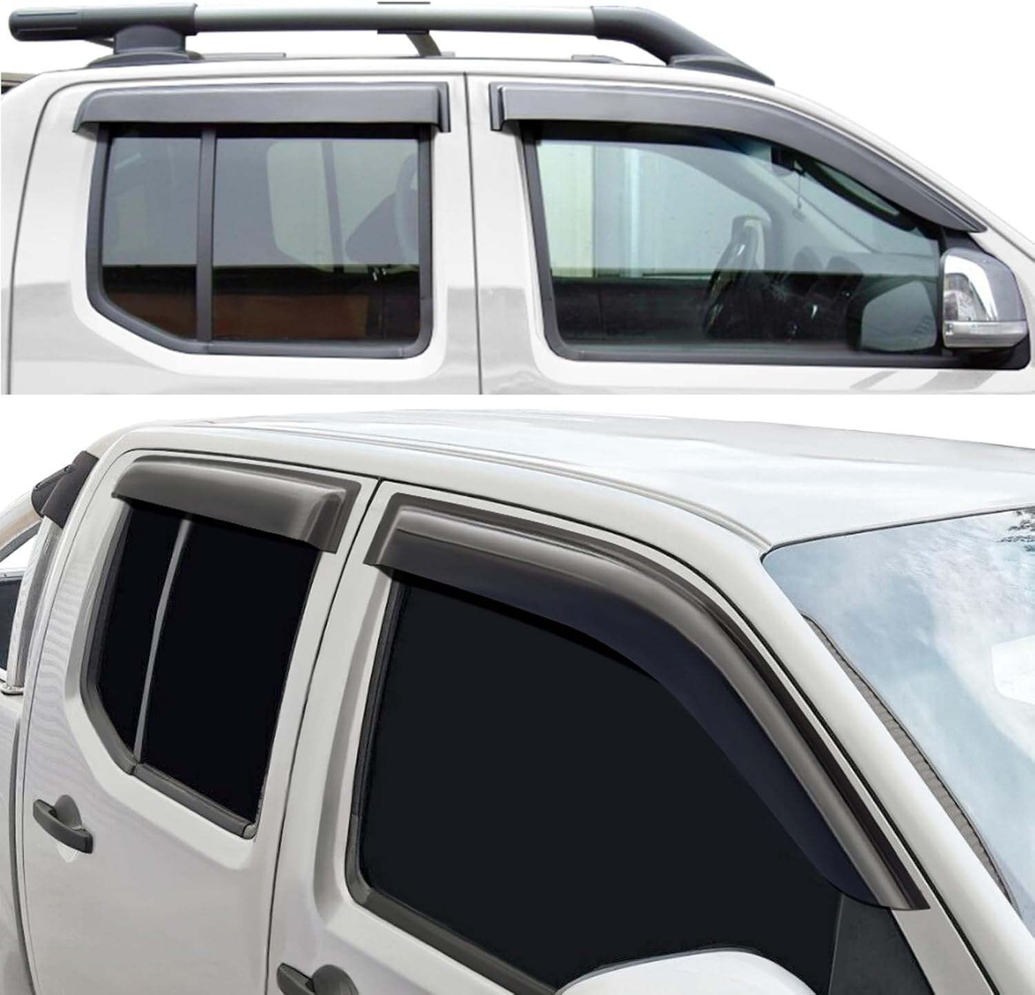 SUERAUTO4X4 Weather Shields for Nissan Navara D40 Accessories 2005-2015 Dual Cab, Weathershields Window Visors Car Wind Deflectors Rain Guard Exterior, Injection Smoked Tinted Black 4PCS image number 1