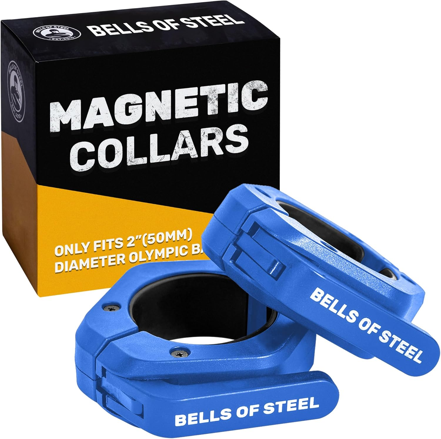 Magnetic Barbell Collars [Bells of Steel] Premium Weight Bar Clamps, Quick Release Barbell Clips, Olympic Barbell Clamps, High Strength Nylon Gym Clips, Pair