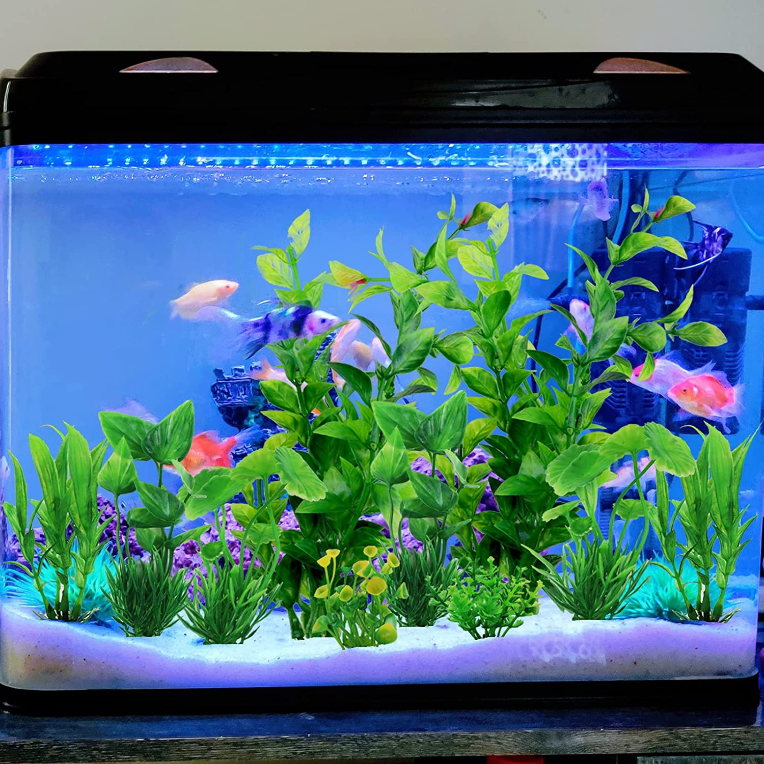Pietypet Fish Tank Accessories Green Plants, 10Pcs Green Fish Tank Decorations, Aquarium Decor Plastic Plants image number 6
