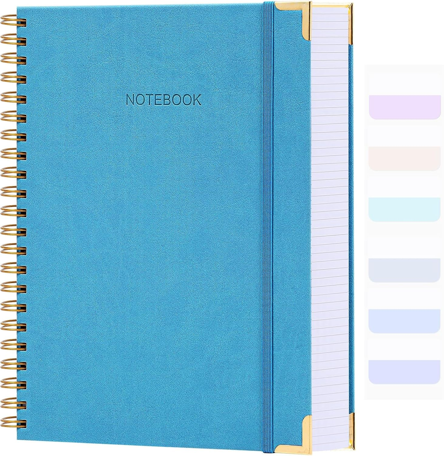 Spiral Notebook, College Ruled Notebook Journal, 8.5&rdquo; X 11&rdquo;, 300 Pages Leather Writing Journal for Women Men, A4 Hardcover Notebook for Work School, 24Pcs Index Tabs, Teal