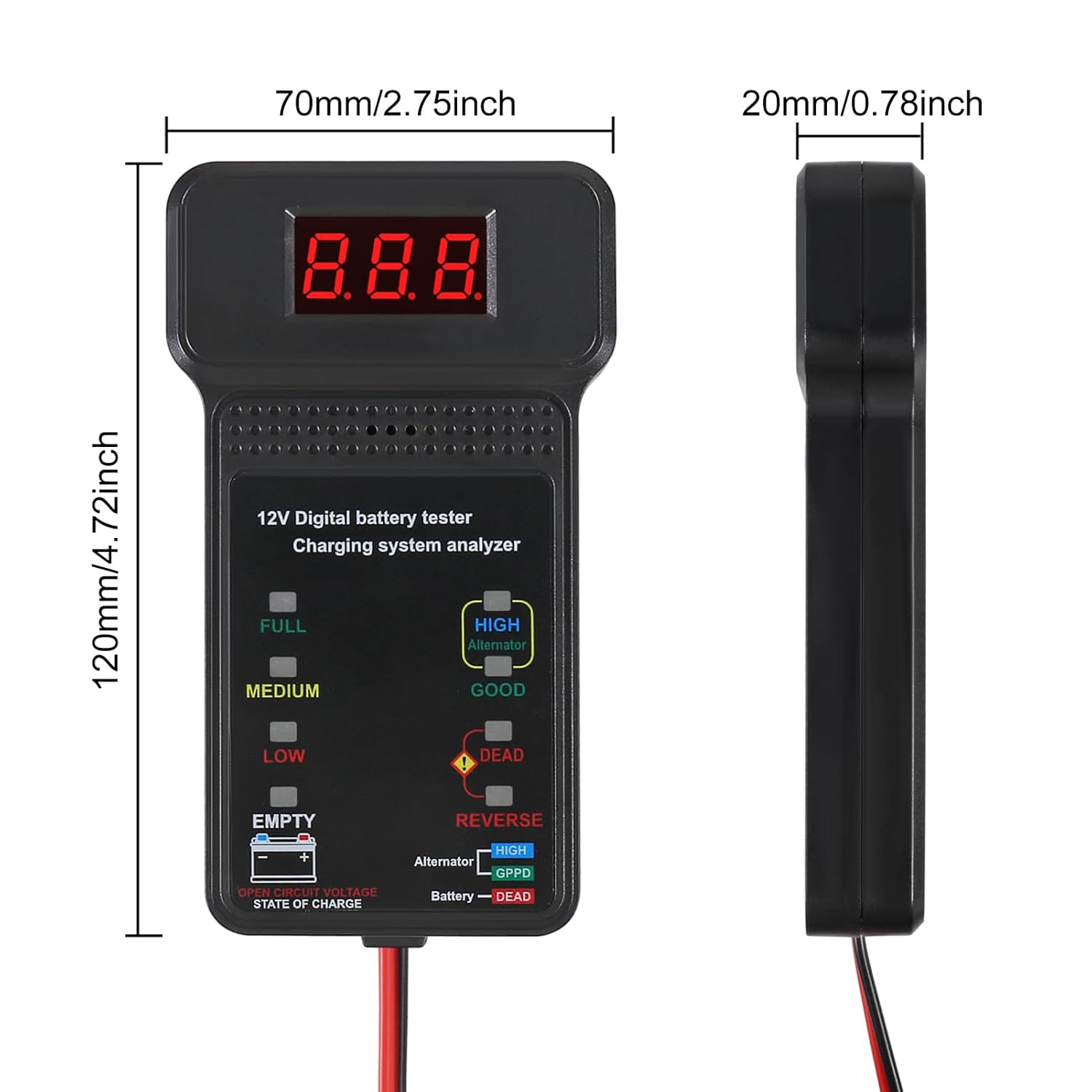 QCCAN Car Battery Tester, 12V Digital Automotive Batteries Tester, Alternator Charging Analyzer, Voltmeter with LCD Display and LED Indication for Car Truck Motorcycle Electrical Tools image number 1