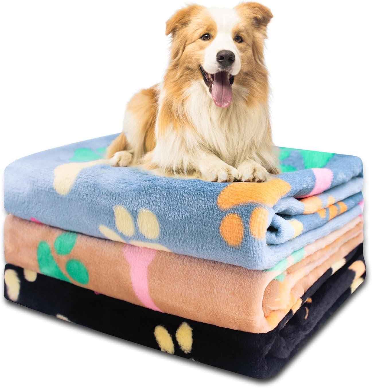 1 Pack 3 Dog Blankets, 3 Pcs Pet Flannel Blankets, Super Soft Fluffy Cute Bone Pattern Fleece Pet Blanket, Throw Blankets for Dogs & Cats, Bedding, Couches & Travel Puppy Blankets image number 6
