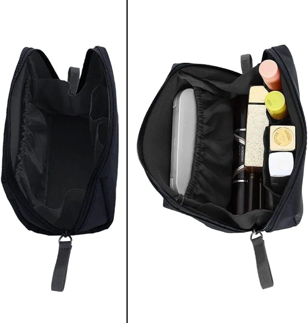 Small Makeup Bag for Travel Toiletries, Waterproof Cosmetic Pouch with Double Zippers and Sturdy Stitching, for Women and Girls (Black) - Mecus image number 6