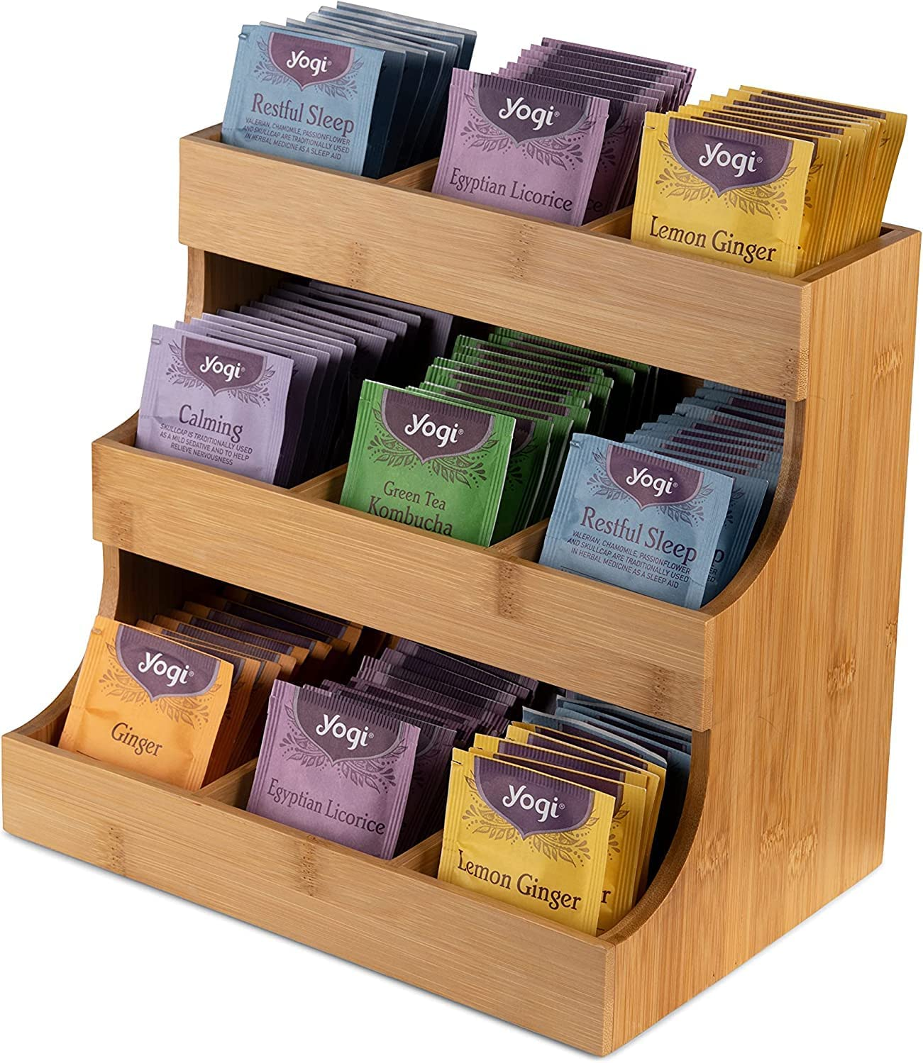 THEODORE Vertical Bamboo Tea Bag Organizer - Holds 180 Bags - Elegant Wooden Storage Box for Home, Office, Caf&eacute; - Also Holds Sugar Packets and Creamers image number 4