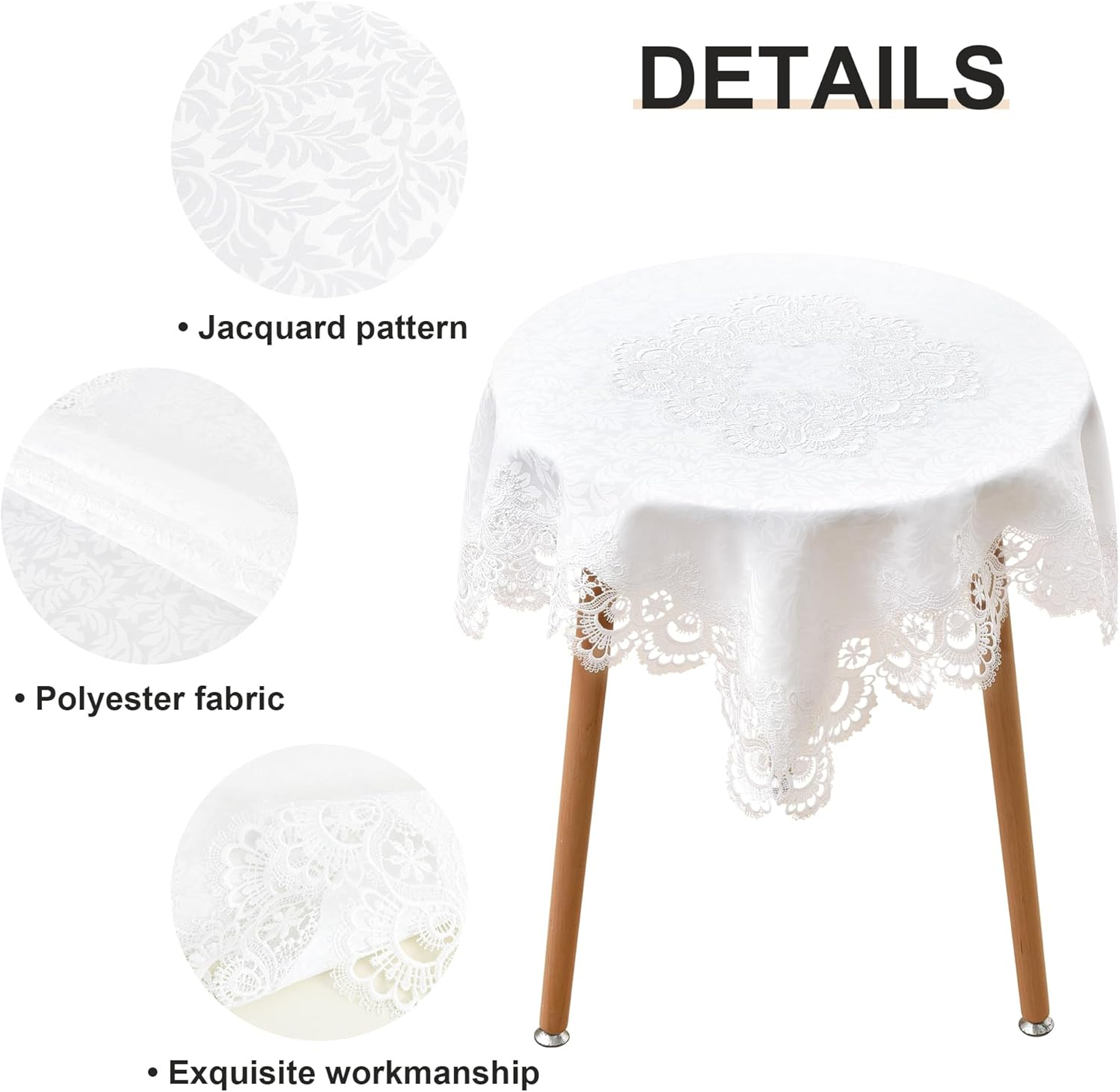 Elegant White Lace Jacquard Small Square Tablecloth for End Side Coffee Table Cover Home Decoration 36 X 36 Inch image number 5