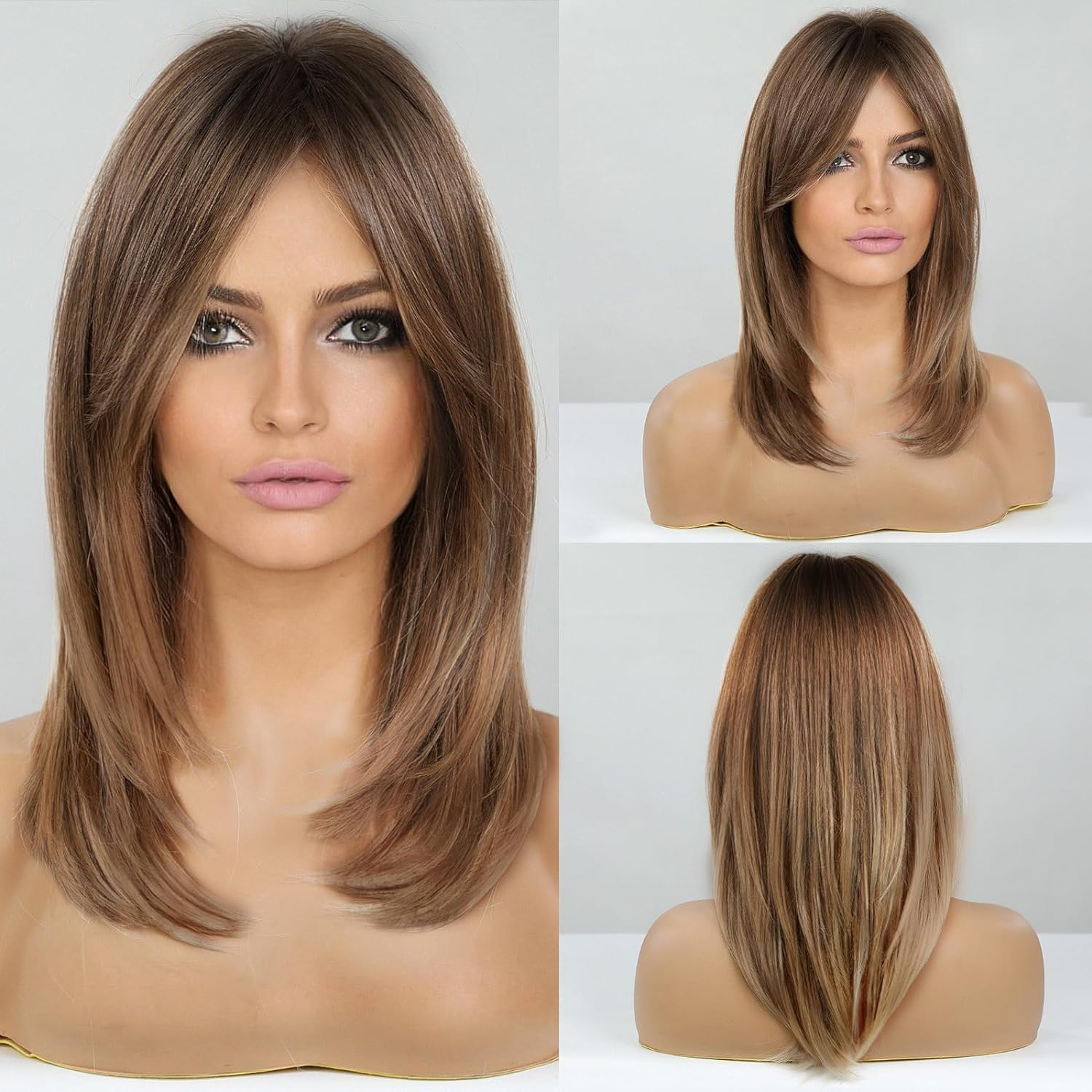 Long Layered Wigs 19 Inch Ombre Brown to Blonde with Dark Roots Synthetic Wig Hair Wigs for Women Party Wig image number 6
