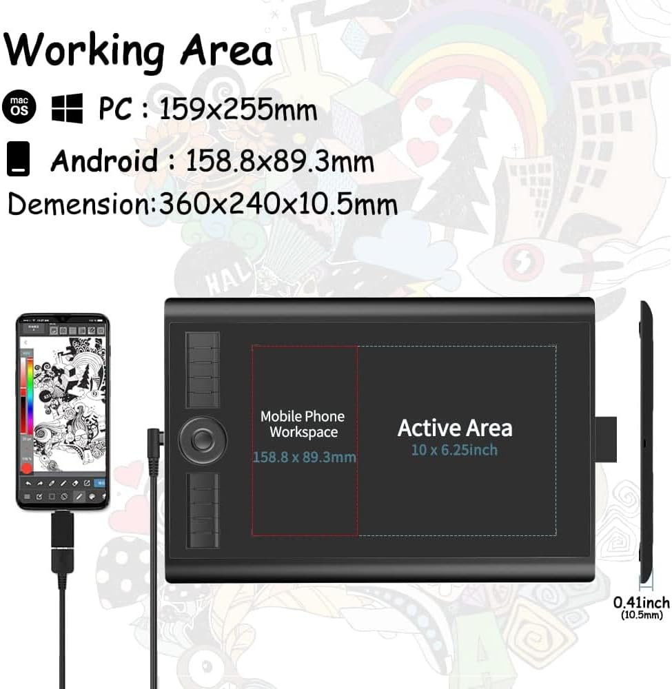 GAOMON M10K PRO Drawing Tablet 10 X 6.25 Inches Large Digital Art Graphic Tablet Supports Tilt & Radial Function with 10 Shortcut Keys, Battery-Free Stylus, Work with Mac, Windows & Android image number 2