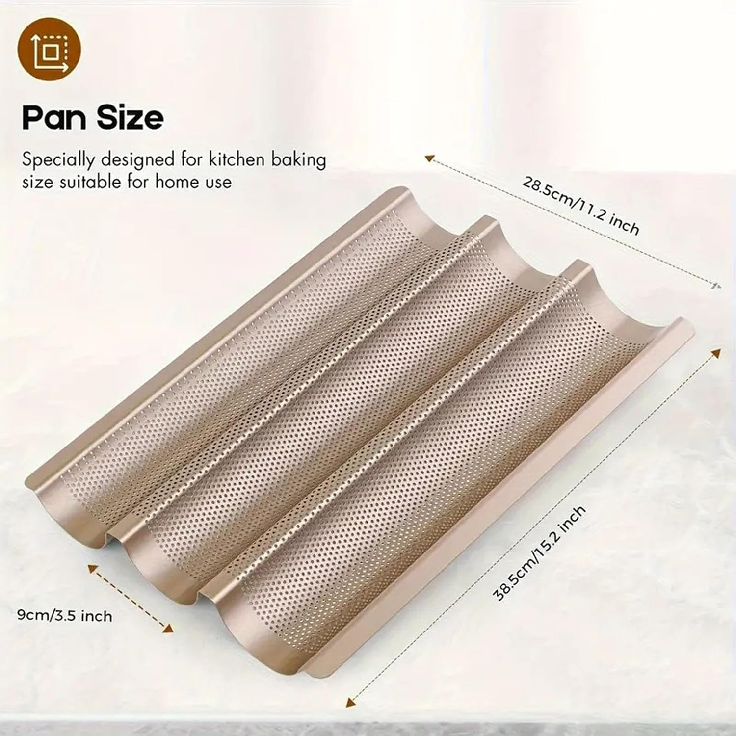 Nonstick Perforated Baguette Pan - 15" X 11" French Bread Baking Pan with 3 Wave Loaves, Perfect for Oven Toaster, Baking Mold, and Cooking Bakers - Durable Non-Stick Surface image number 3