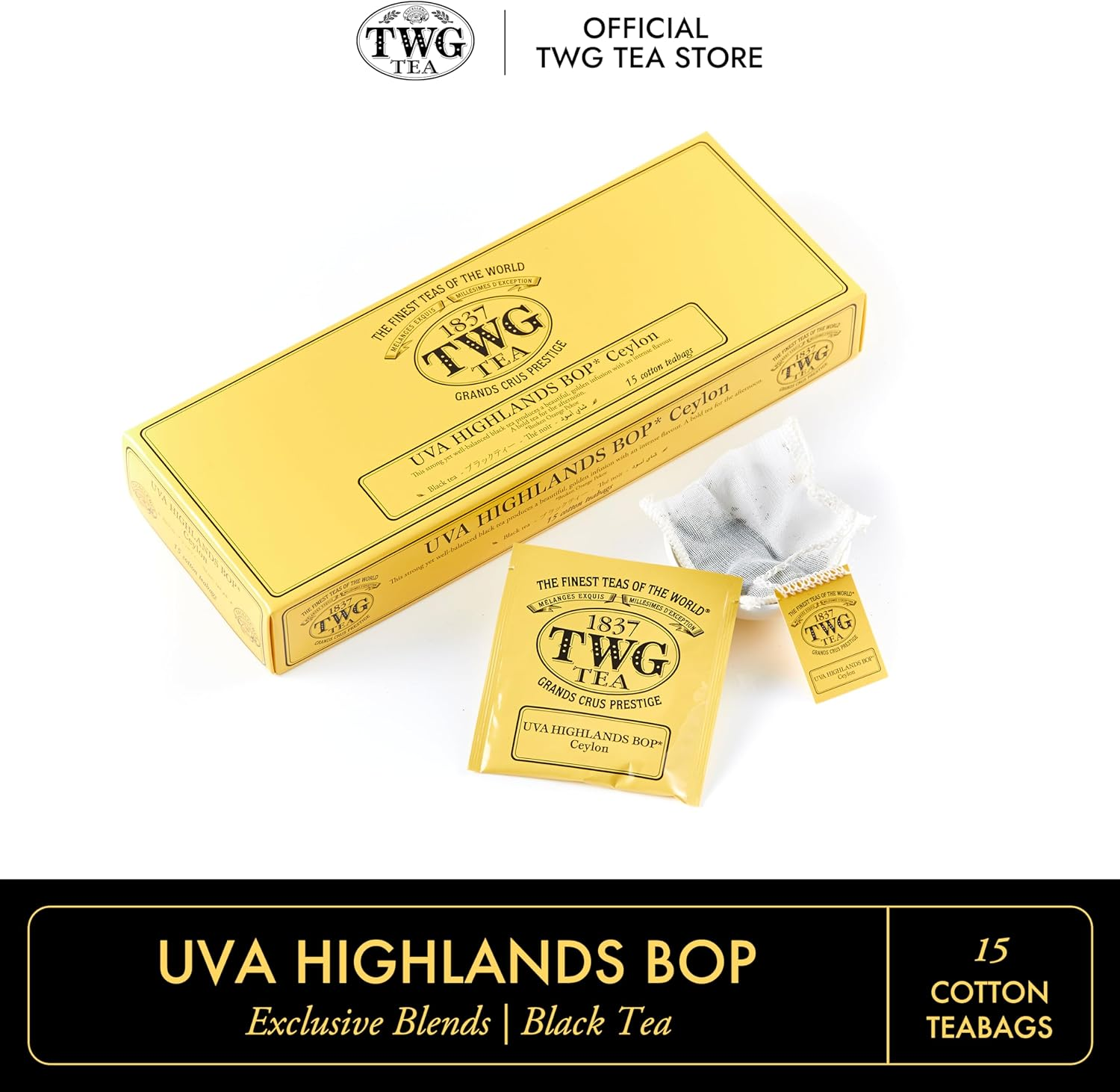 TWG Tea | UVA Highlands BOP | Black Tea | Golden Infusion | 15 Hand Sewn Cotton Tea Bags | Gift Set image number 1
