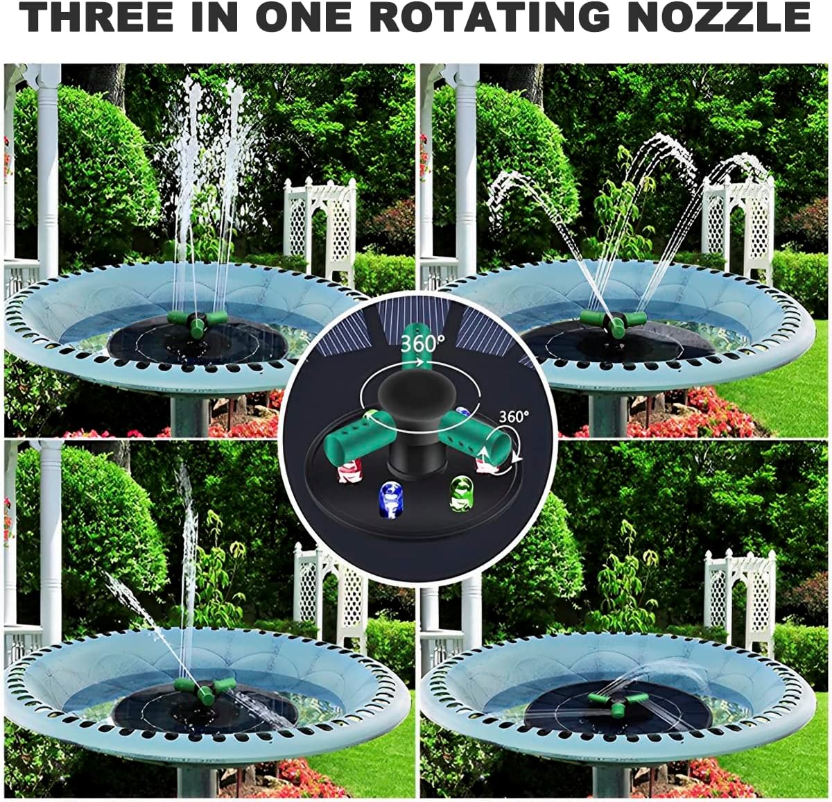 Floating Solar Fountain Pump Solar Bird Bath Fountain Pump Colorful Light Landscape Fish Pool Fountain Rotating Nozzle Large Capacity Battery Solar Fountain with 6 LED Lights image number 3