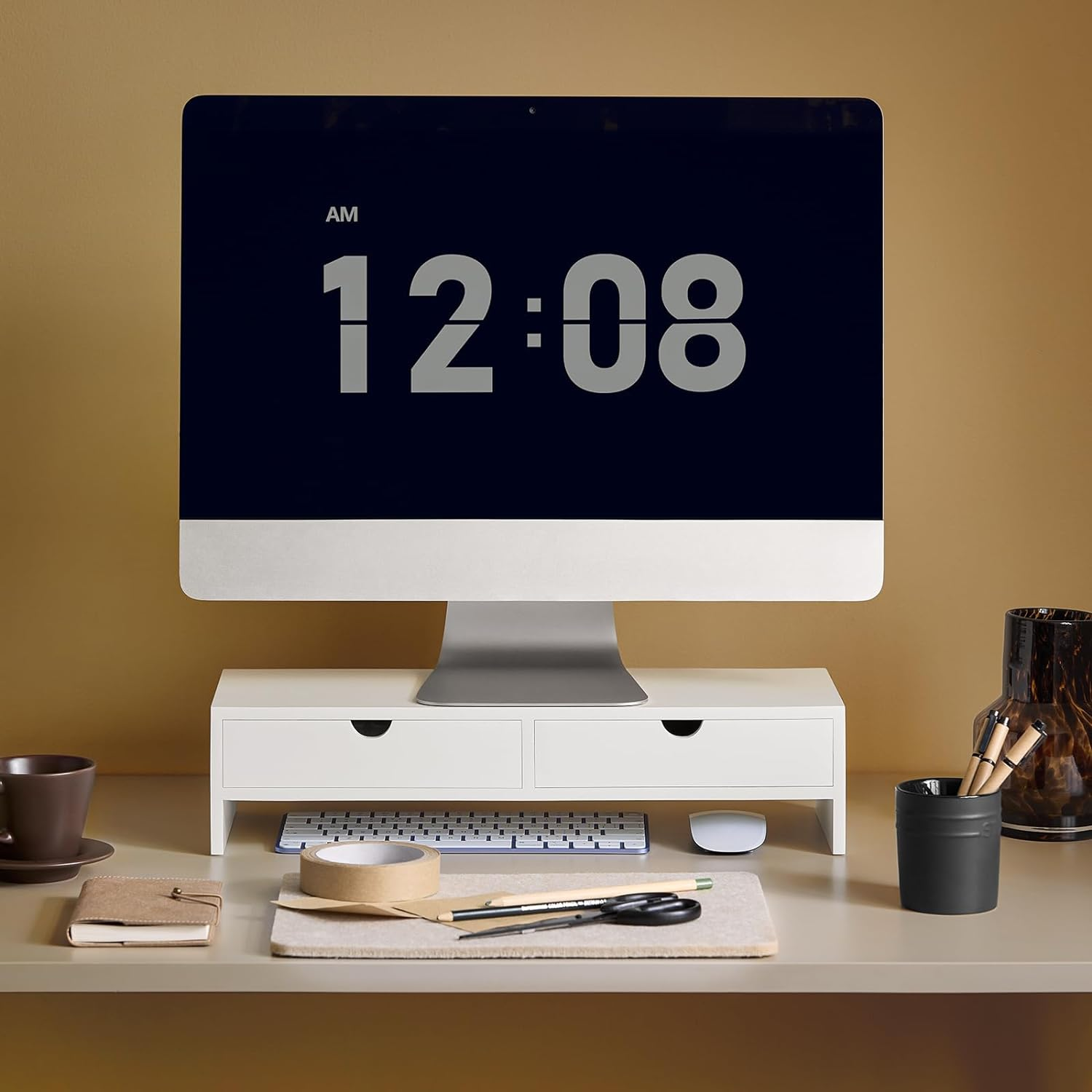 Sobuy Monitor Riser Stand, Desk Organiser with 2 Drawers, Desk Riser Shelf, Computer Accessories,Desk Monitor Stand,Desk Storage,Pc Stand,Office Storage,Bbf02-W - Bbf02-Sch image number 4