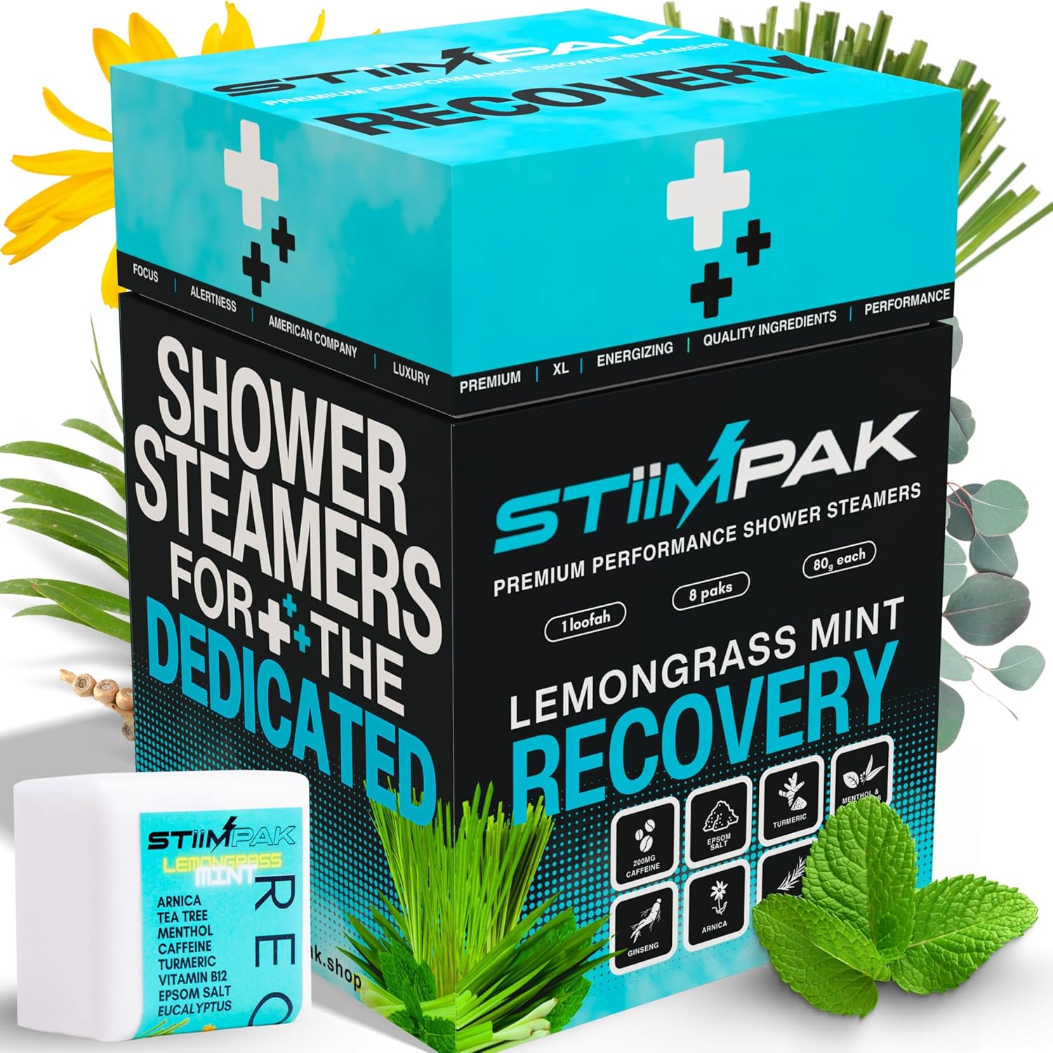 Stiimpak Shower Steamers | Recovery | XL 80G Post-Workout & Sinus Relief | Eucalyptus, Tea Tree, Turmeric, Arnica, Caffeine, Menthol | Maximum Strength Aromatherapy | Allergies, Cold & Flu (8 Pack) image number 3