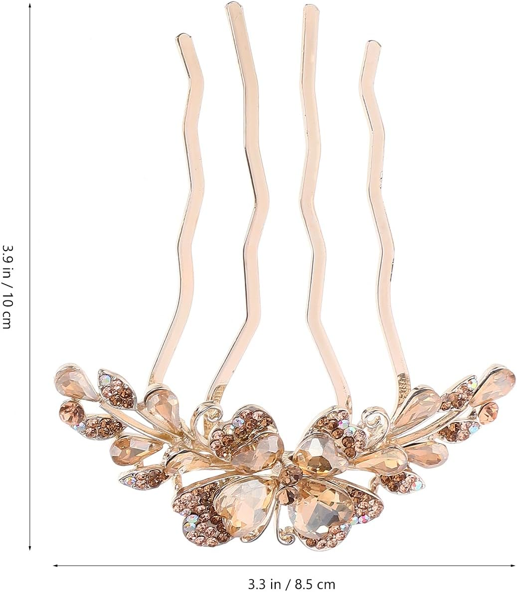 LOGOFUN Crystal Hair Side Comb Rhinestone Hair Comb Wedding Bride Updo Side Comb Bridal 4-Prong Hairpin for Women Girls Hair Accessory - Champagne Color image number 1