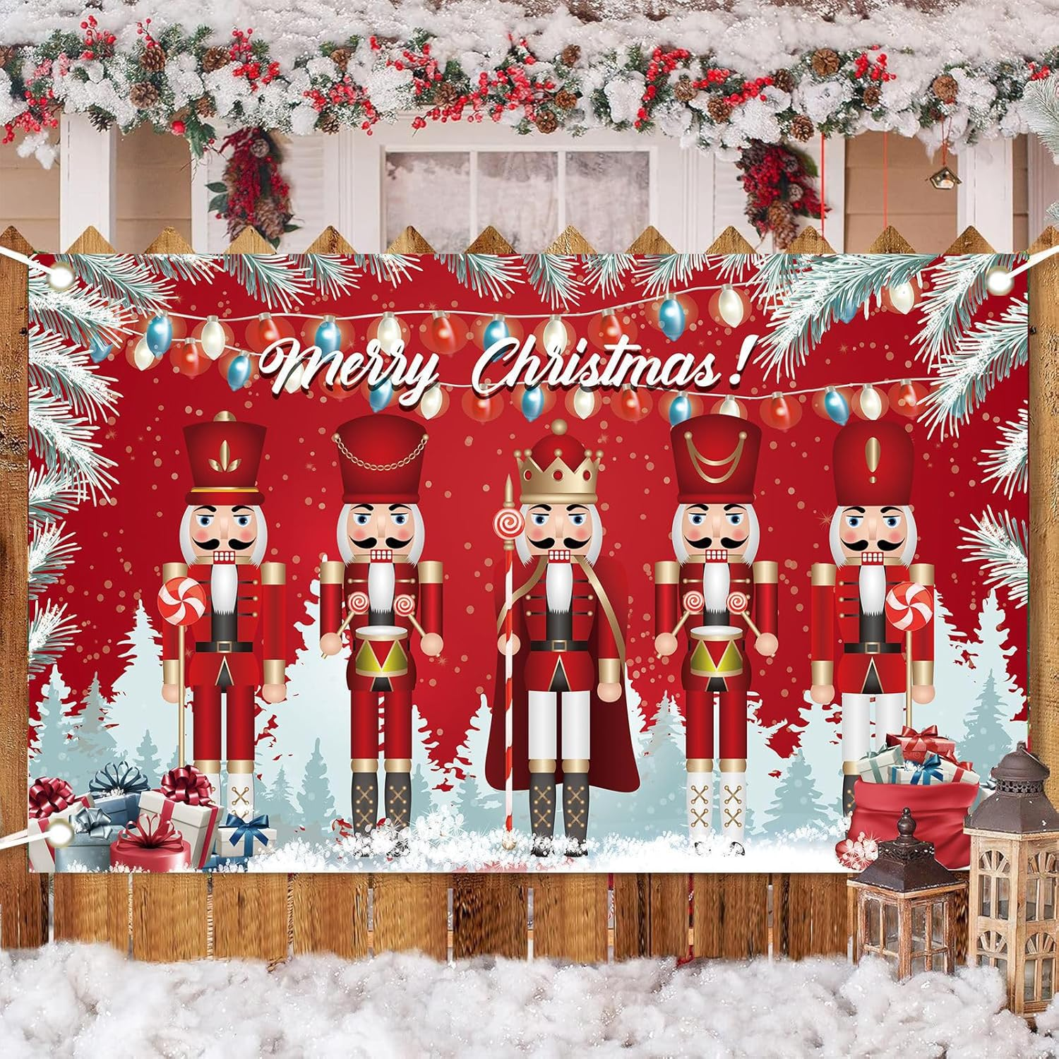 Valicaer Nutcracker Christmas Banner,Merry Christmas Decorations Nutcracker Banner Xmas Backdrop Banner Christmas Red Wall Photo Booth Sign Background Hanging Decor for Indoor Outdoor Party Supplies image number 4