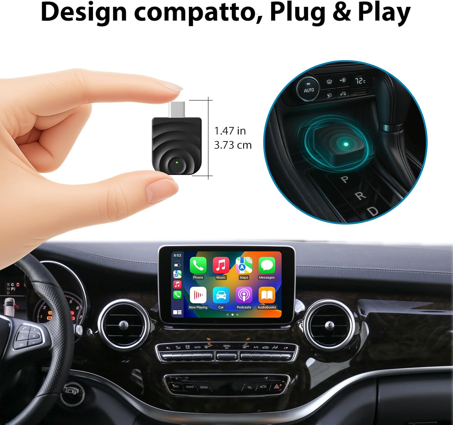 Sunweyer S21 Type-C Wireless Carplay & Android Auto Adapter - Plug & Play Dongle for Factory Wired Systems | Native Type-C Connector | Auto Connect | OTA Updates (Not for Bmw/Tesla)​ image number 3