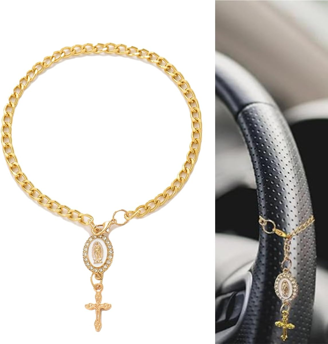 Charm Steering Wheel Rosary Accessory,Cross Pendant Car Decor,Car Rosary for Rearview Mirror,Charm Decor image number 3