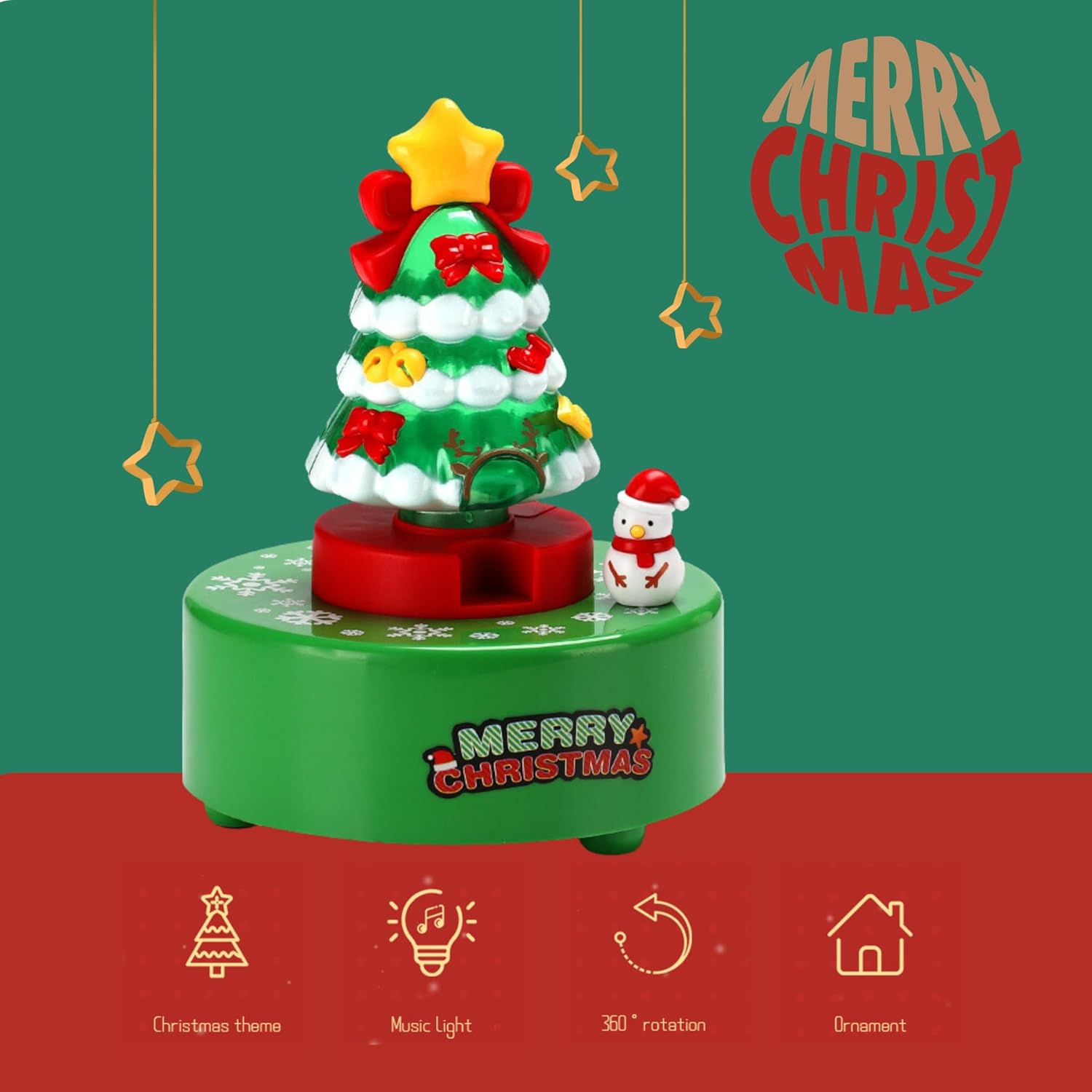 Christmas Tree Music Box with Rotating Snowman, 'We Wish You a Merry Christmas' Song image number 4