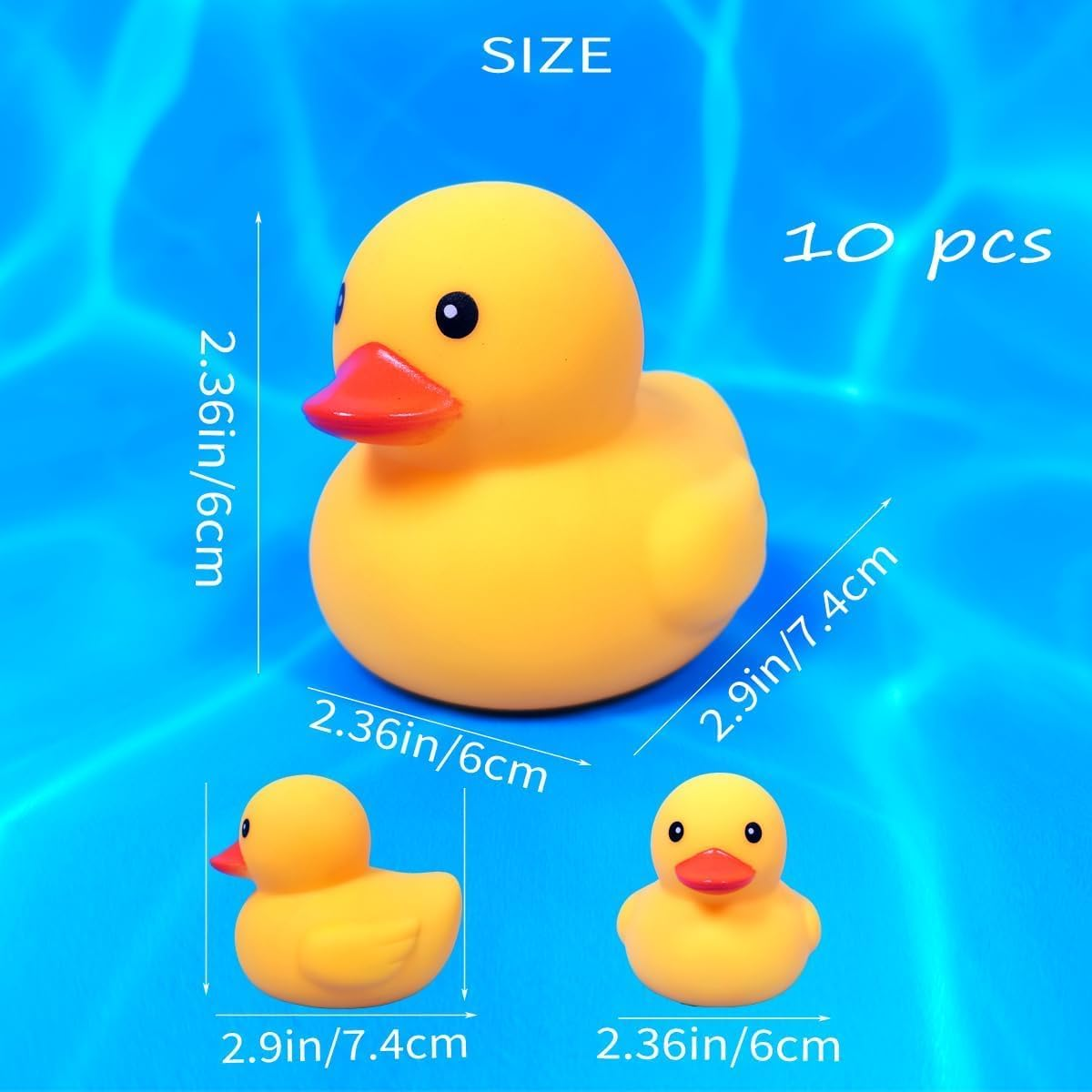 10 Pcs Waterproof No Bebe Noise 3 Inch Rubber Funny Yellow Duck/Duckies Bath/Pool/Water Float Toy Stuffed with Sealed Plug without Hole with No Hole for Kids in Bulk for Birthday Party Cake Topper,Au image number 3