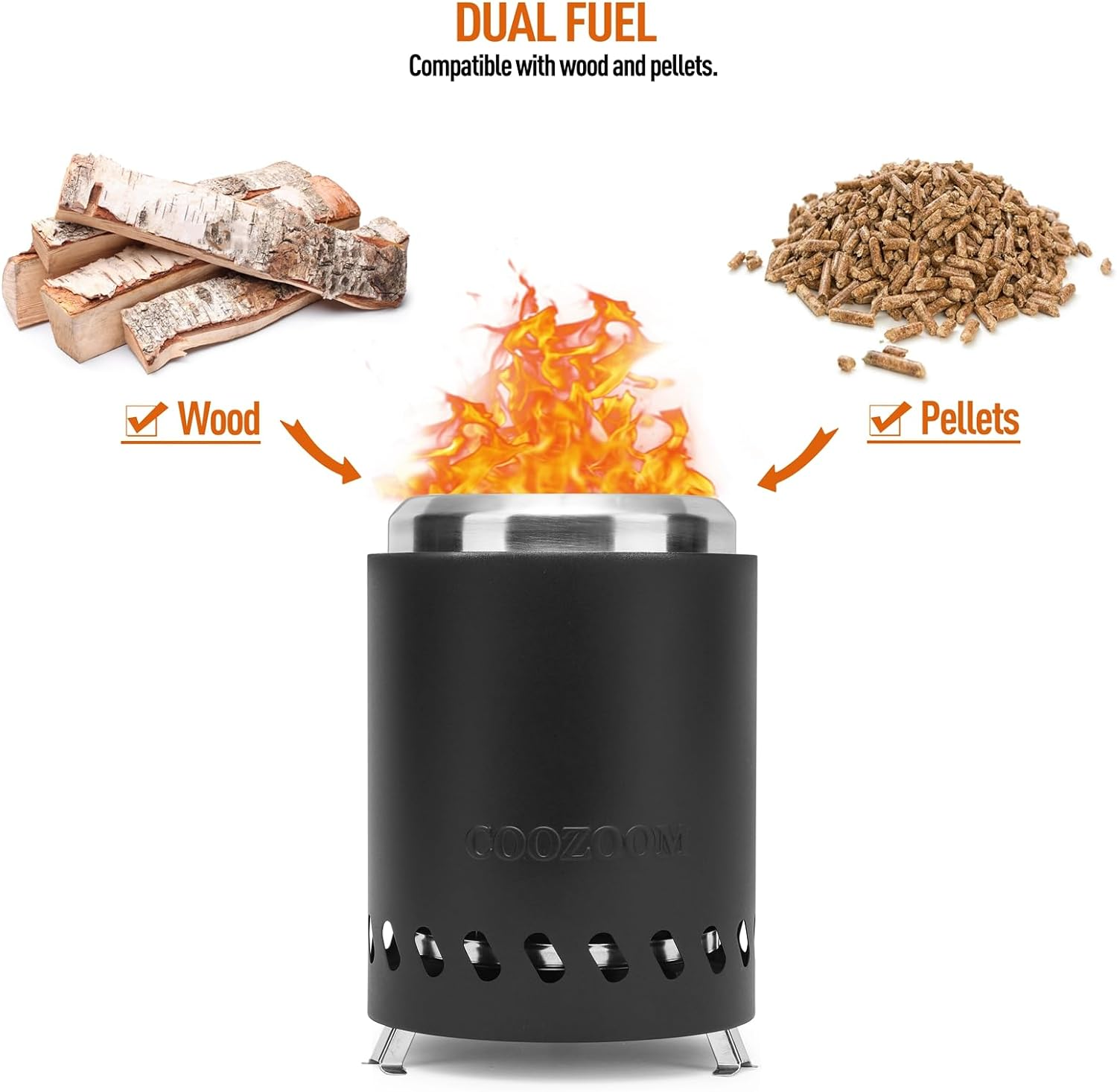 Portable Table Top Fire Pit: 5.5" Stainless Steel Mini Outdoor Stove with Stand, Low Smoke Burning Tabletop Firepit Fueled by Pellets or Wood, for Urban & Suburbs outside Camping Black image number 3