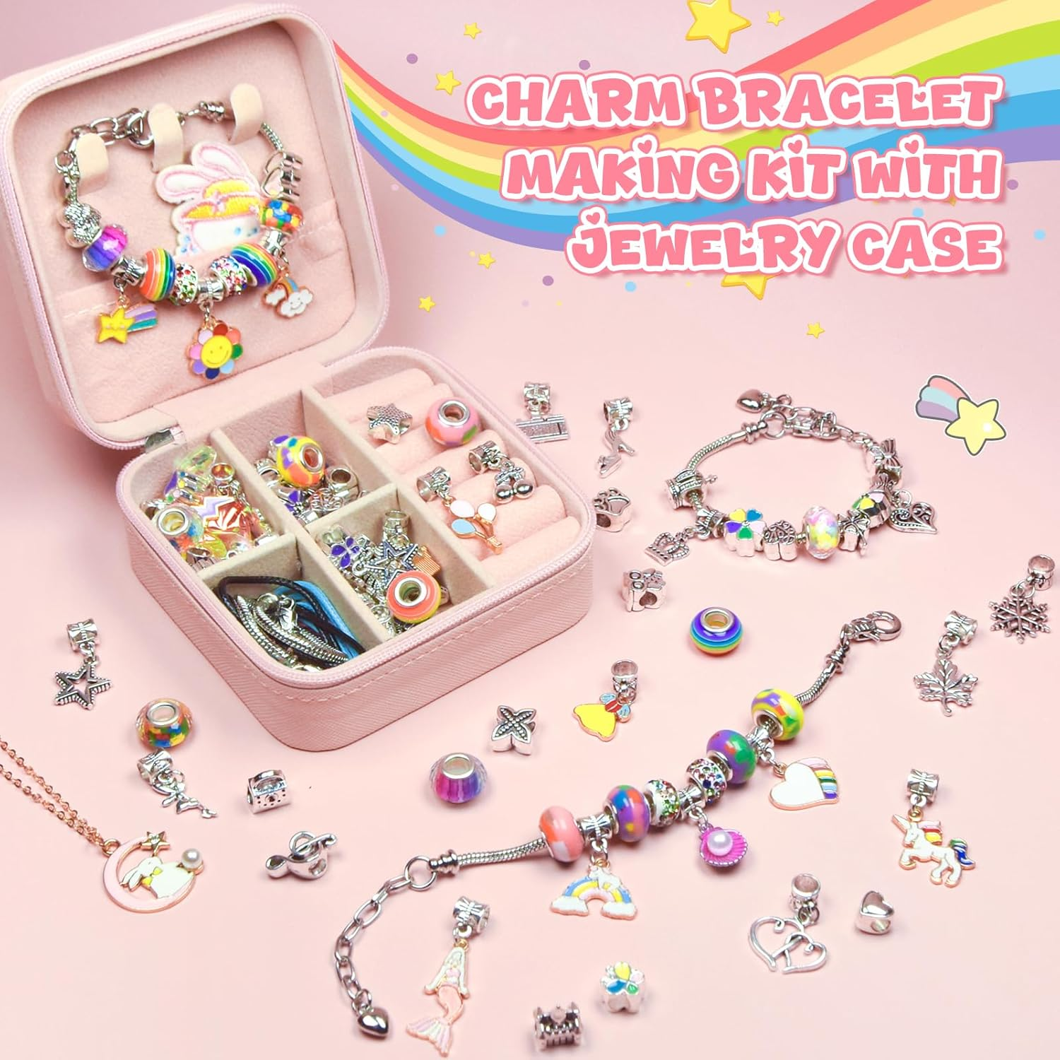 Charm Bracelet Making Kit, 66 Pcs DIY Beaded Jewelry Making Supplies Beads, Bracelet Making Kit for Girls 6-12, Perfect Lovely Gift Birthday (Colorful)