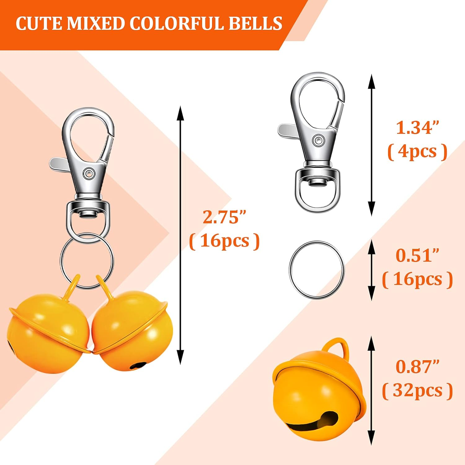 Hotop 32 Pcs Cat Dog Collar Bells Colorful Pet Bell Dog Collar Charm Bells with 16 round Key Rings 4 Buckles Pet Necklace Pendant Accessories for Puppy Kitten Potty Training Christmas Decoration, image number 5