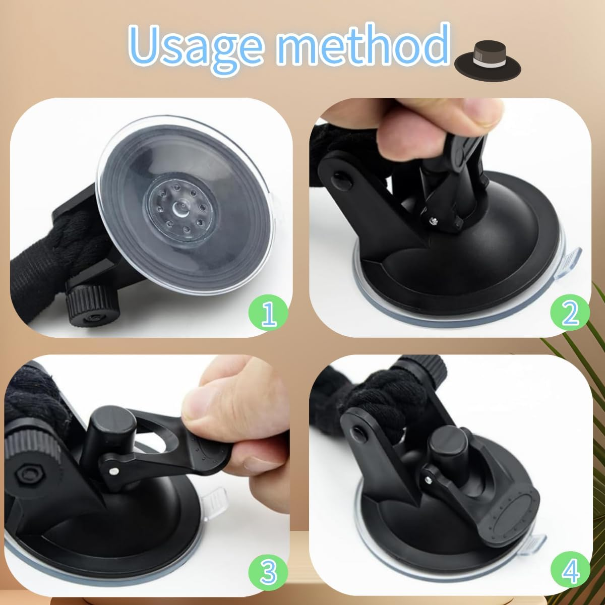Hat Mount for Your Vehicle,Universal Car Hat Mount with Suction Cup,Handmade Rope Cowboy Hats Rack,Auto Universal Interior Accessories for Trucks, for Trucks, Suvs, Cars Black image number 3
