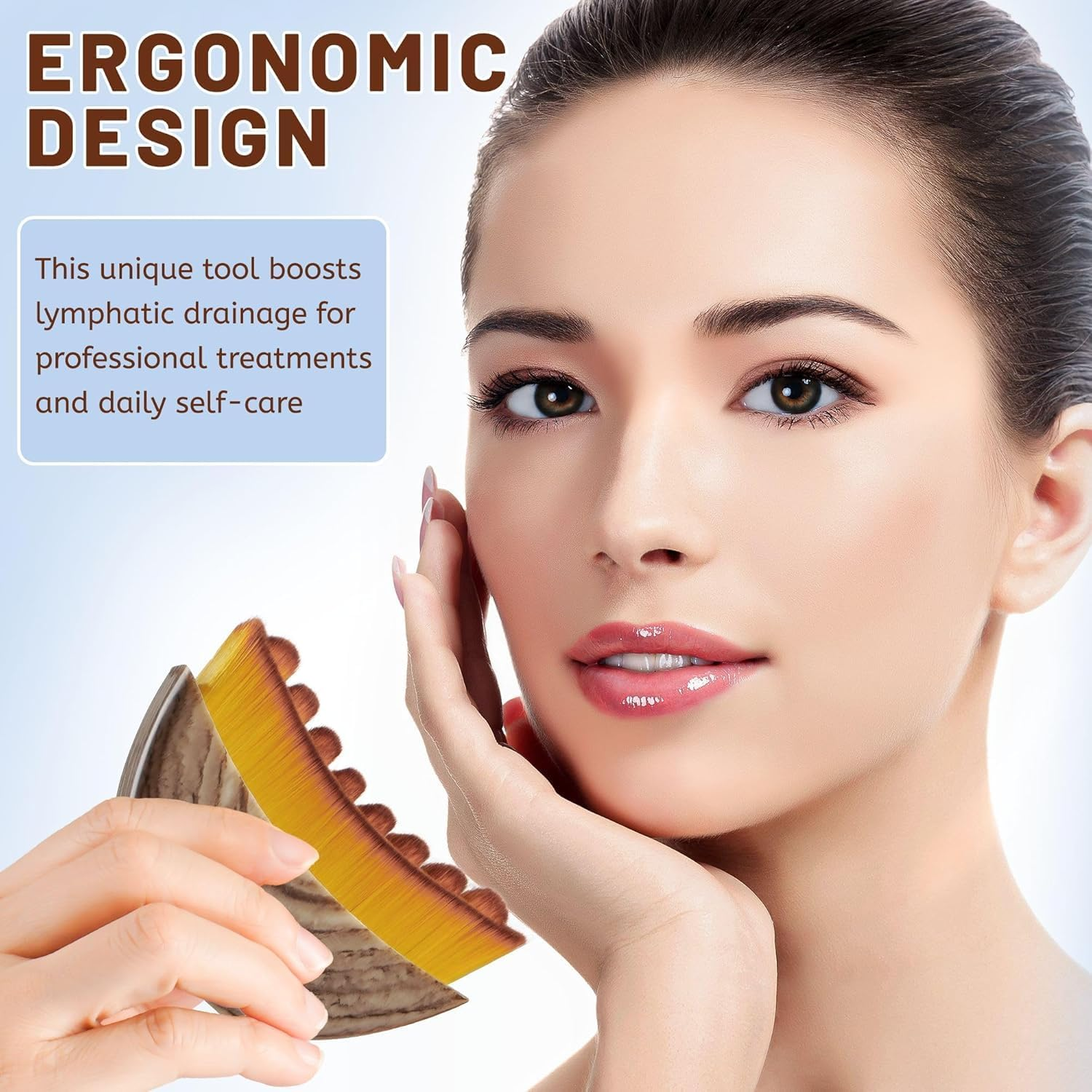 Lymphatic Contour Face Brush &ndash; Ultra-Soft Lymphatic Drainage Face Brush for Chin & Neck, Gentle Dry Brush for Facial Massage & Puffiness Relief, Ergonomic Portable Beauty Tool with Travel Case