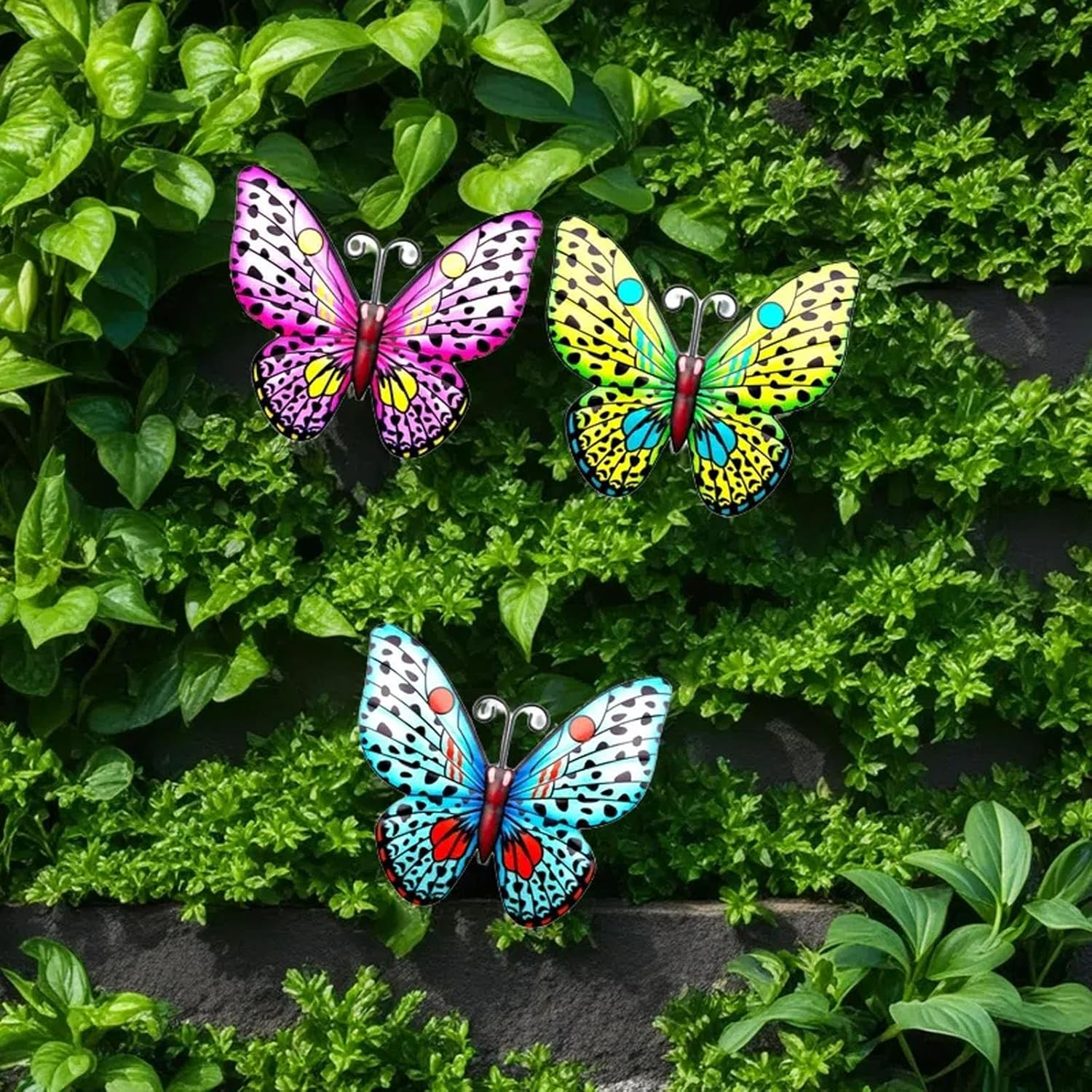 Metal Butterfly Wall Decor - 3 Pack Outdoor Hanging Butterflies for Garden, Patio, Yard - Wall Art Sculpture for Indoor/Outdoor image number 2
