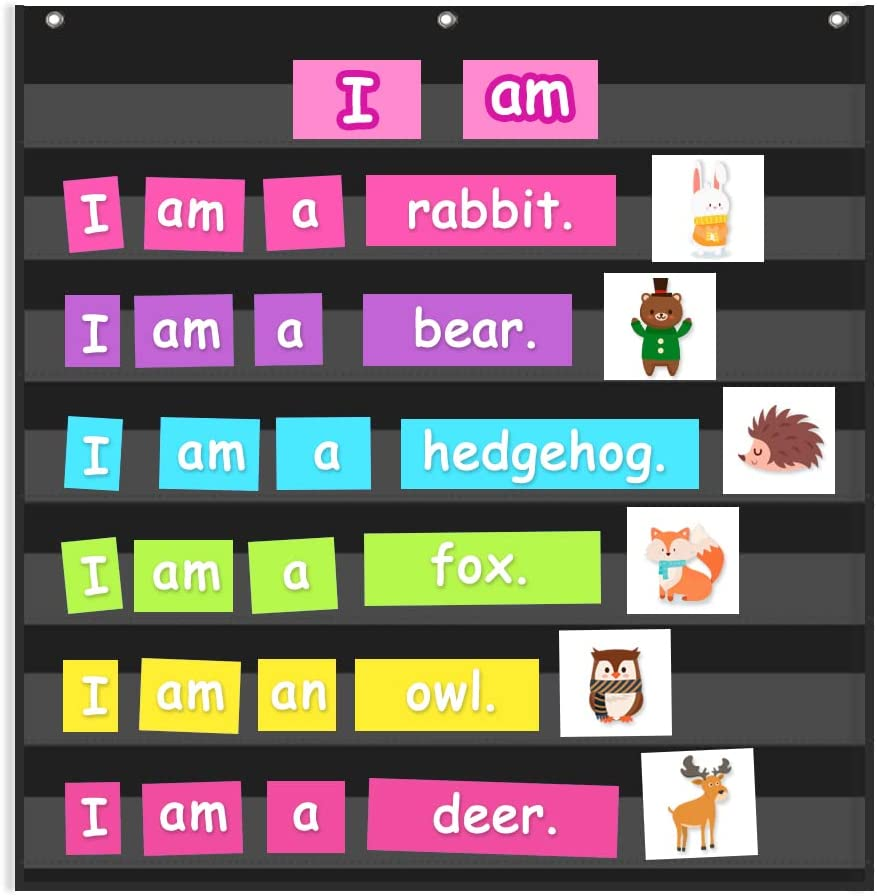 Godery Boho Rainbow Pocket Chart for Classroom,Sight Words Pocket Chart, Homeschool Teaching Supplies 7 Pocket Chart (White)