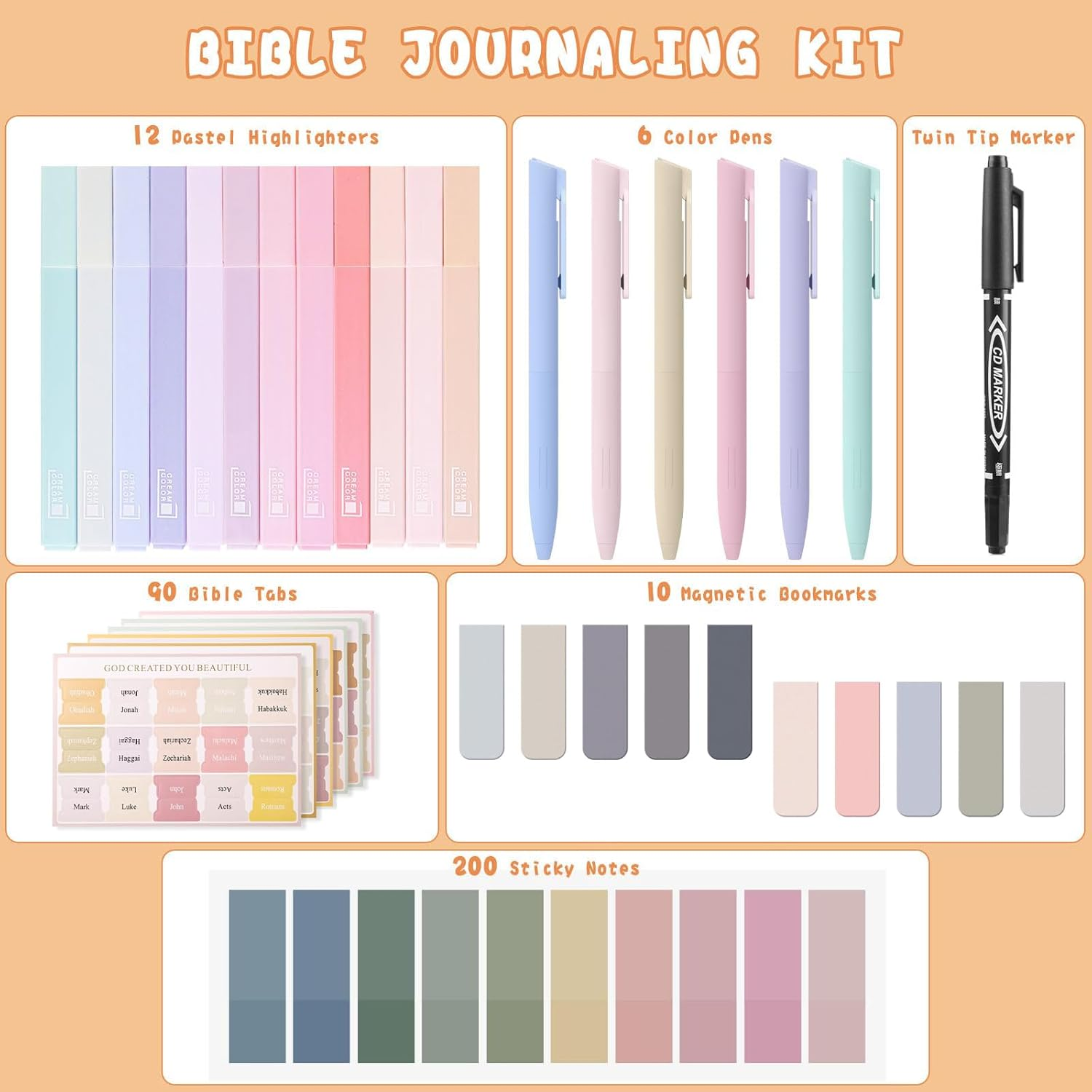 Bible Journaling Kit, Include 12 Bible Highlighters and 6 Pens No Bleed, 90 Laminated Bible Tabs, Magnetic Bookmarks, Sticky Notes, Bible Study Supplies Essentials Set for Women & Men image number 3