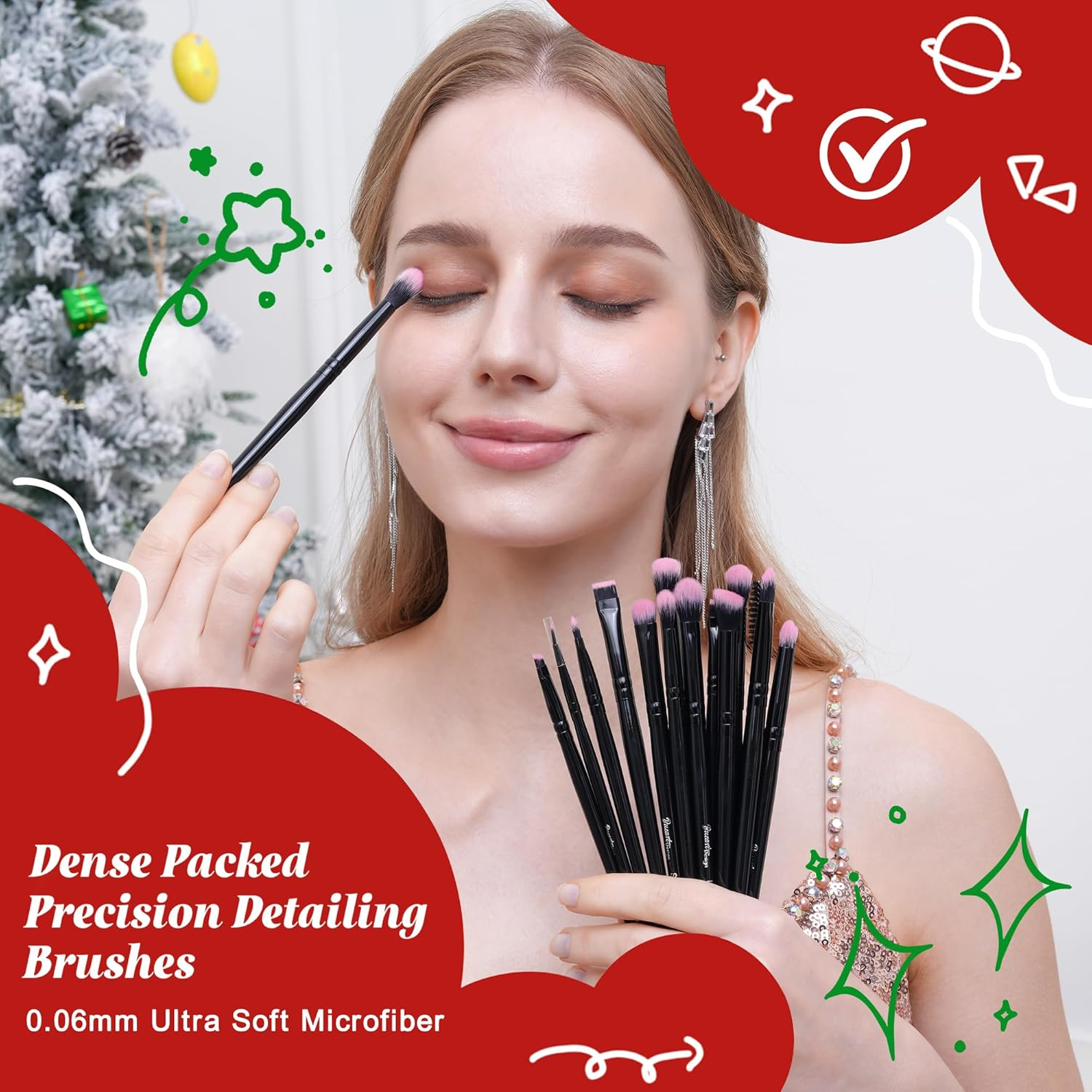 Bueart Design 18Pcs Pro Deluxe Fuchsia Pink Black Makeup Brushes Set with Travel Make up Brush Holder Case Foundation Concealer Contour Blush Eyeshadow Face Make up Brush Set image number 5