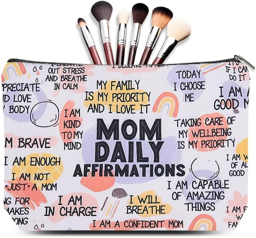 Mom Makeup Bag for Mother Positive Affirmation Makeup Bag Pouch for Mom Mental Health Awareness Bag for Mommy Mum Motivational Inspirational Gifts for Mama Stepmother Self Care Storage Bags Pouch image number 6