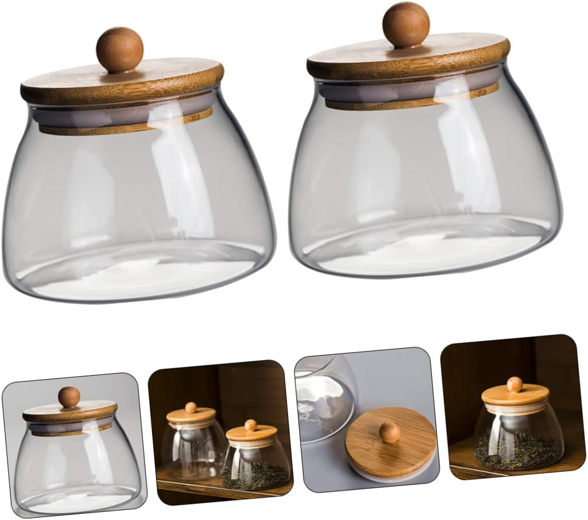 HOLIDYOYO 2Pcs Glass Candy Jar Lid Airtight Storage for Sweets Cookies Snacks Glass Design for Wedding Favors and Home Organization