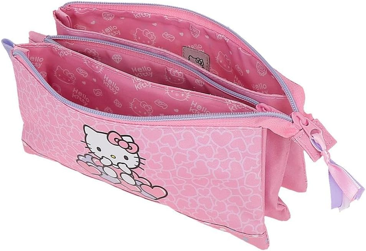 Hello Kitty Hearts & Dots Triple Pencil Case Pink 22X12X5Cm Polyester L, Pink, Triple Case, Pink, Triple Case image number 4