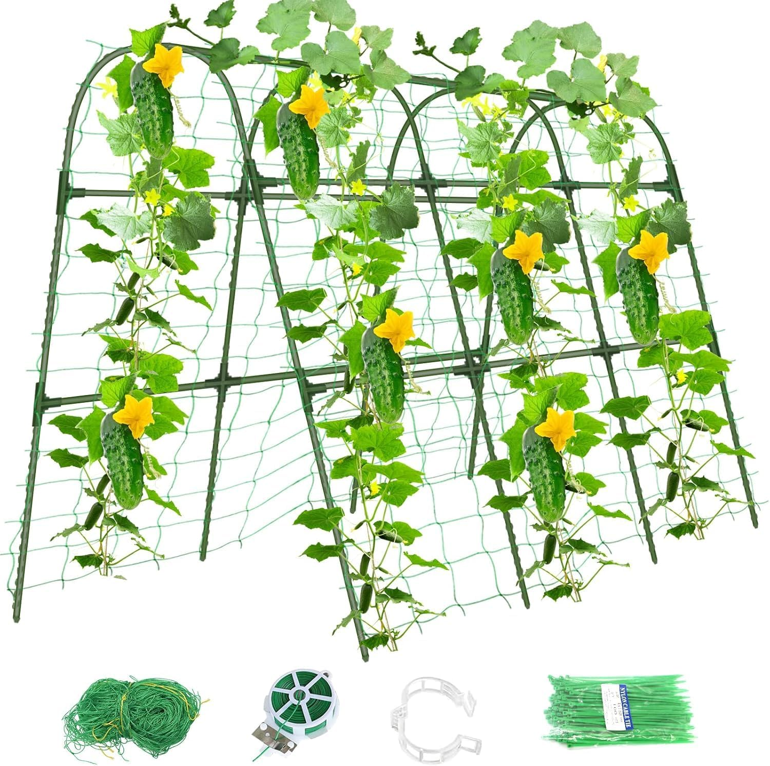 Cucumber Trellis for Raised Bed,U-Shape Garden Trellis for Climbing Plants Outdoor, Metal Arch Vegetables Trellis, Plant Support for Vine (Green, 120X120 X55Cm) image number 1