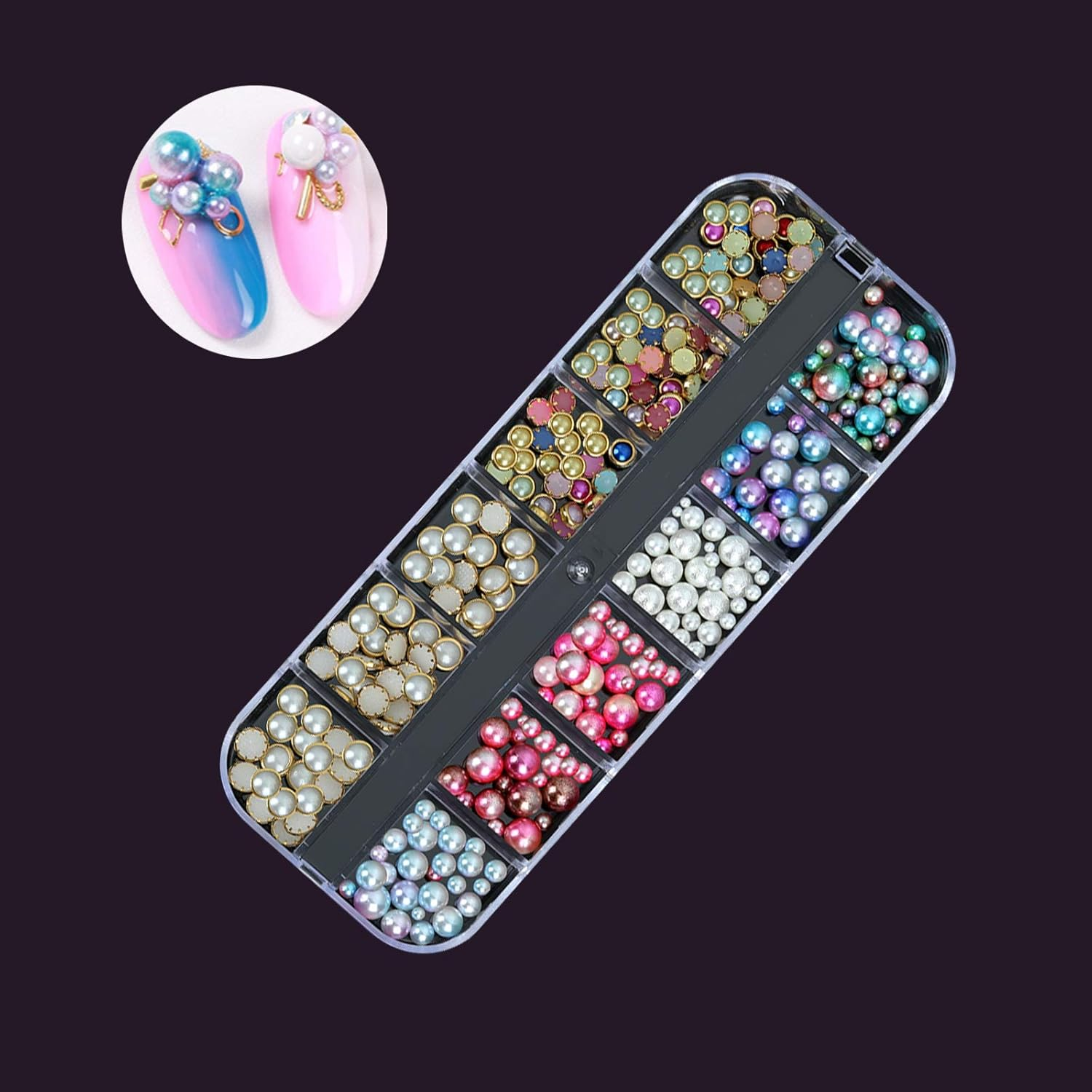 11 Boxes Nail Art Rhinestone Kit - Nail Art Mixed Rhinestone Set, Nail Art Rhinestones Gems Beads Gemstones Colourful Horse Eyes Rhinestone with 1 Tweezers and 1 Rhinestone Picker for Nail DIY Decoration image number 6