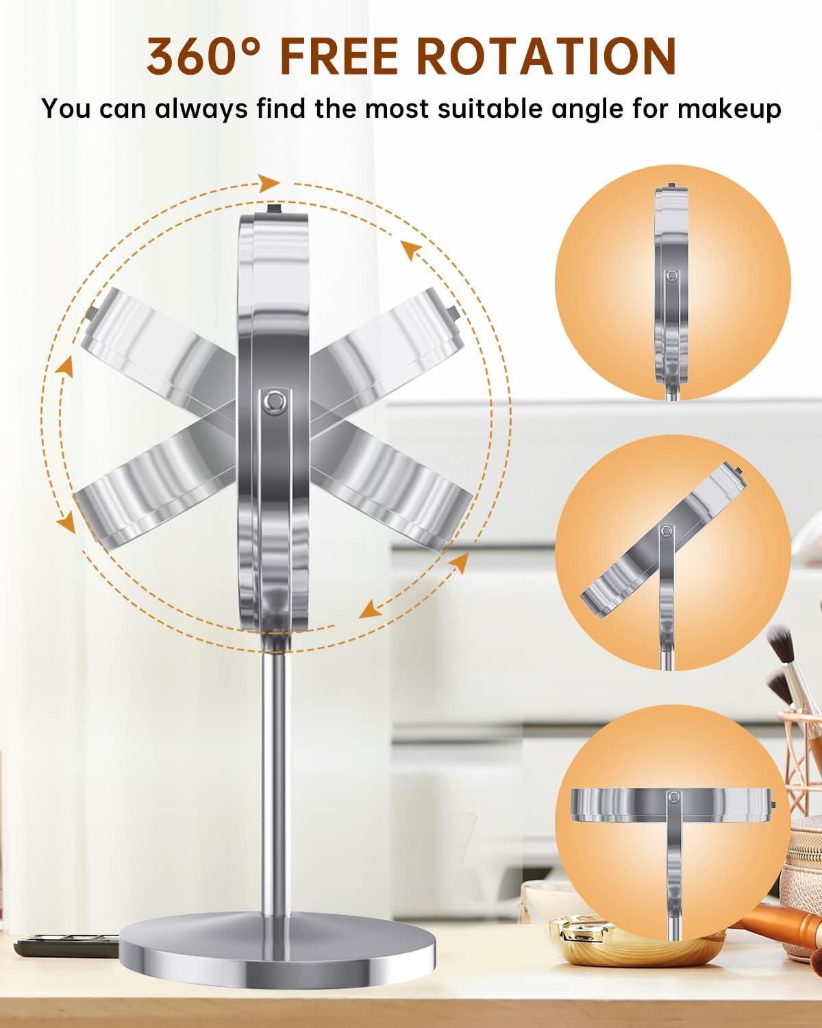 1X/10X Magnified Lighted Makeup Mirror Double Sided round Magnifying Mirror Standing 360 Degree Swivel Vanity Mirror Battery Operated 7 Inch Diameter Shaving Bathroom Mirror image number 4