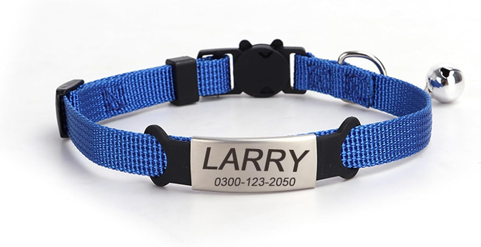 Personalised Kitten Cat Collar with Safe Breakaway Quick Release Buckle Bell ID Tag Custom Name and Phone Number for Boy Girl Cats - Dark Blue image number 5
