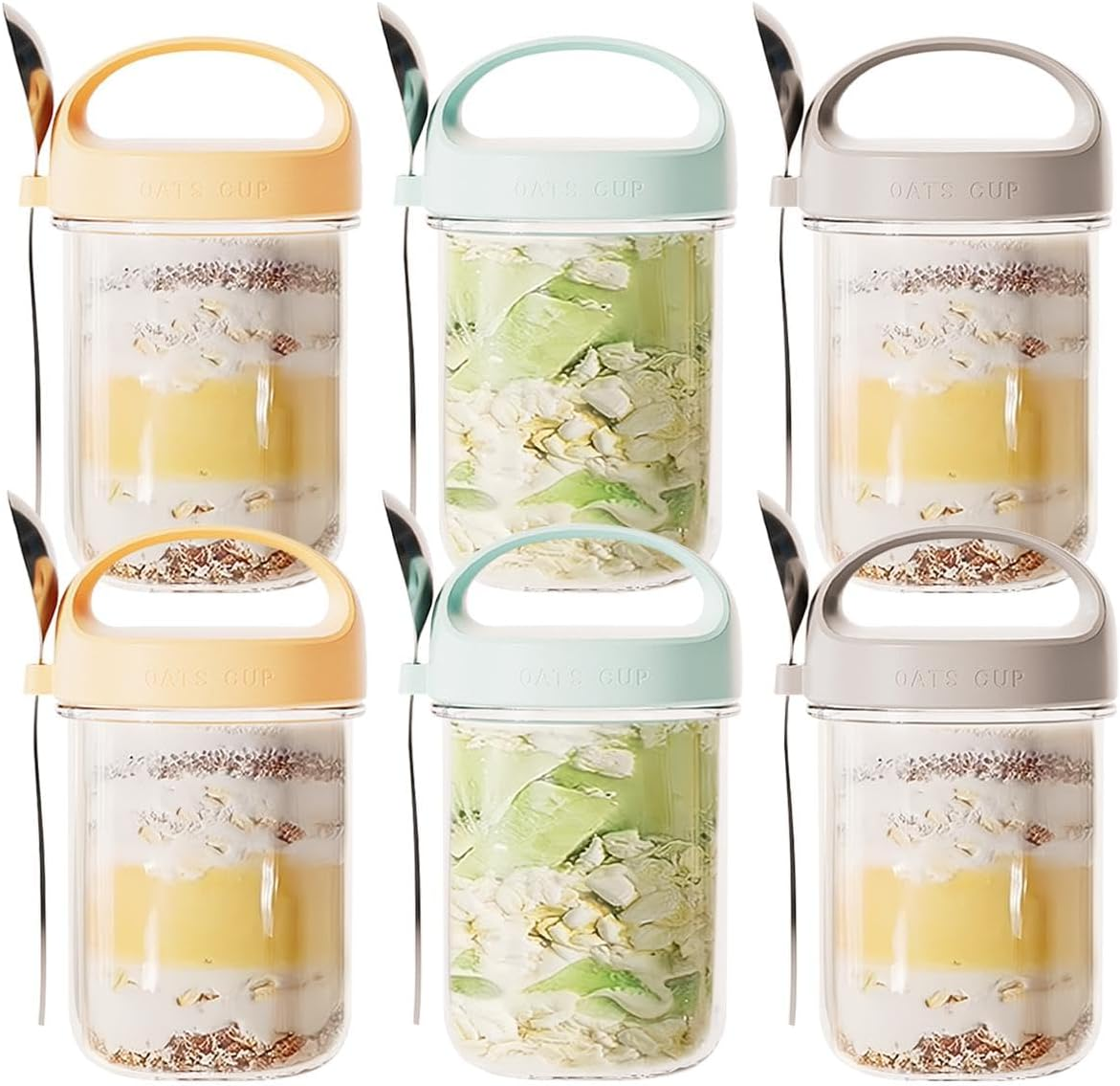 Kitment 6Pack Overnight Oats Container Jars, Oatmeal Containers with Handle, 15Oz/430Ml Glass Mason Airtight Jars for Cereal, Yogurt, Milk, Vegetable, Fruit, Salad image number 3