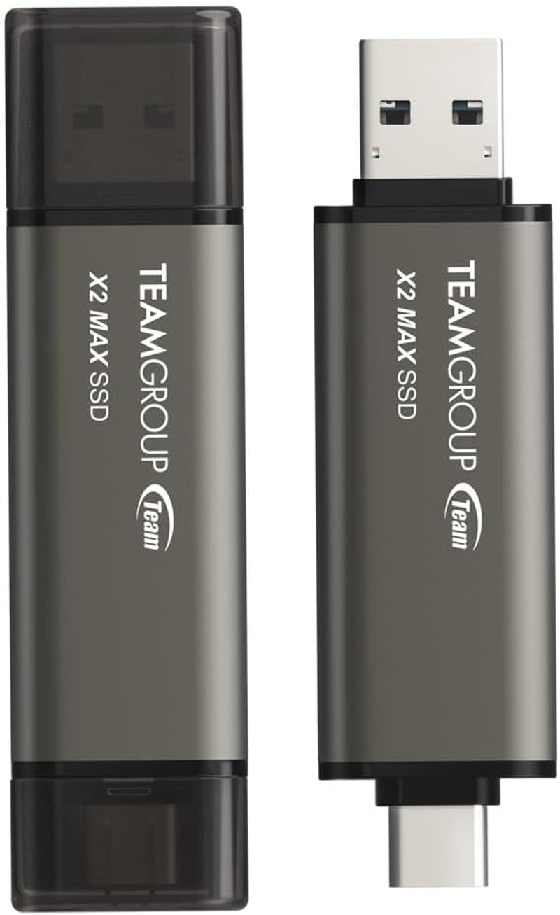 TEAMGROUP 2TB X2 MAX External/Portable SSD 1000Mb/S, Dual USB Hard Drive Compatible with Iphone17&Ipad&Mac, Steam Deck/Pc/Windows/Android/Ps5/Laptop/Tesla, Type C &A, USB 3.2 Gen2 TX2MAX32TBT01