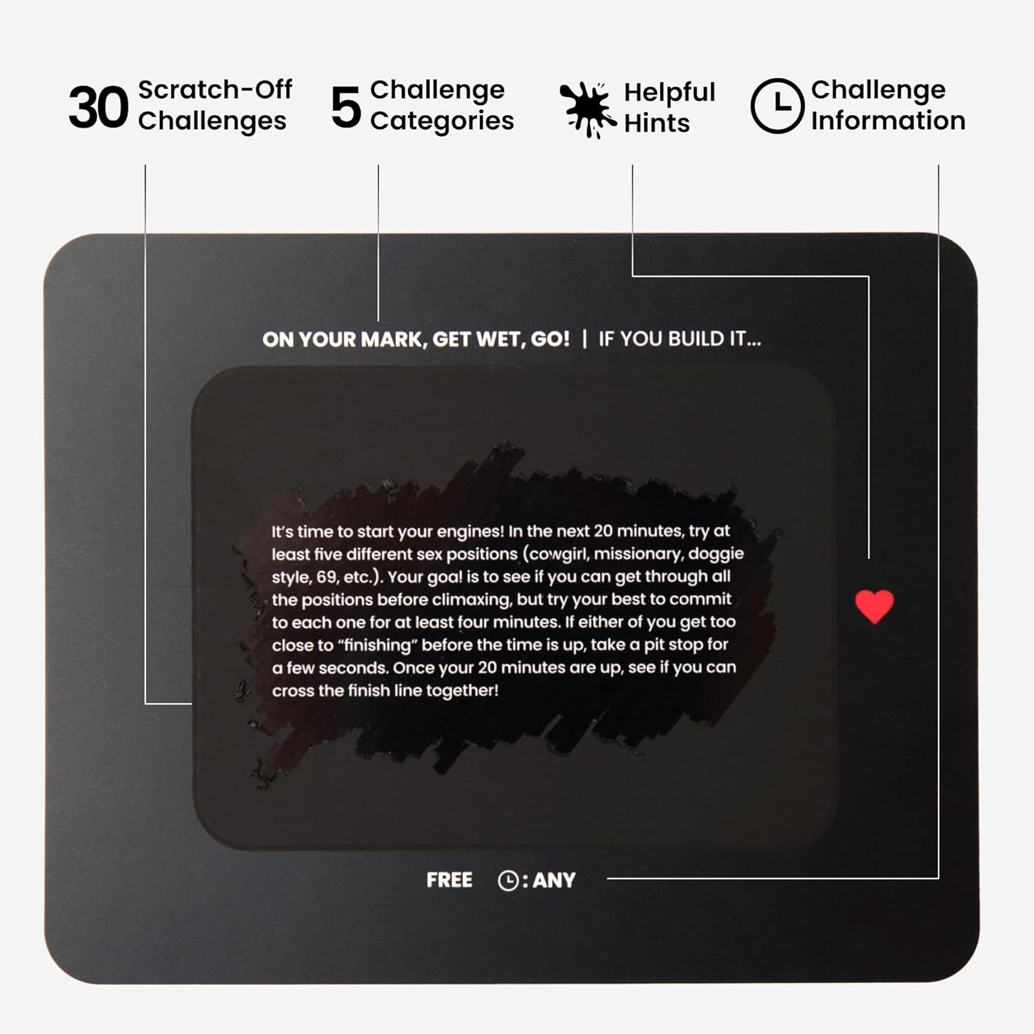 The Adventure Challenge 30 Intimate Scratch-Off Adventures & Couples Games for Adults, Quickies, Intimate Date Night Ideas, Therapist Approved, LGBTQ+ Friendly image number 6