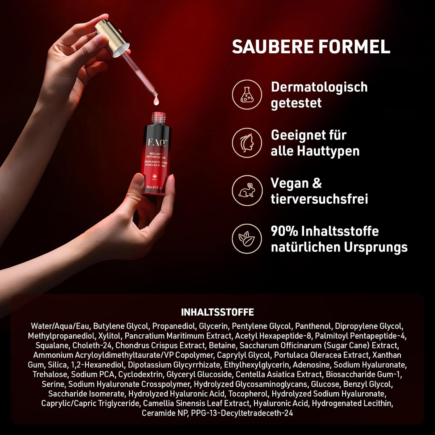 FAQ Red Light Peptide Serum &ndash; Hyaluronic Acid & Peptide Face Serum for Women & Men, Hydrating Skin Care to Enhance LED Light Routines image number 3