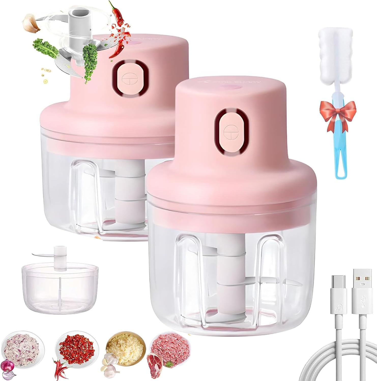 Sky Picnic Wireless Food Chopper, Skypicnic Wireless Food Chopper Garlic Mincer, Electric Minced Garlic in Jar, Portable Rechargeable Kitchen Gadget with Stainless Steel Blades (250ML)