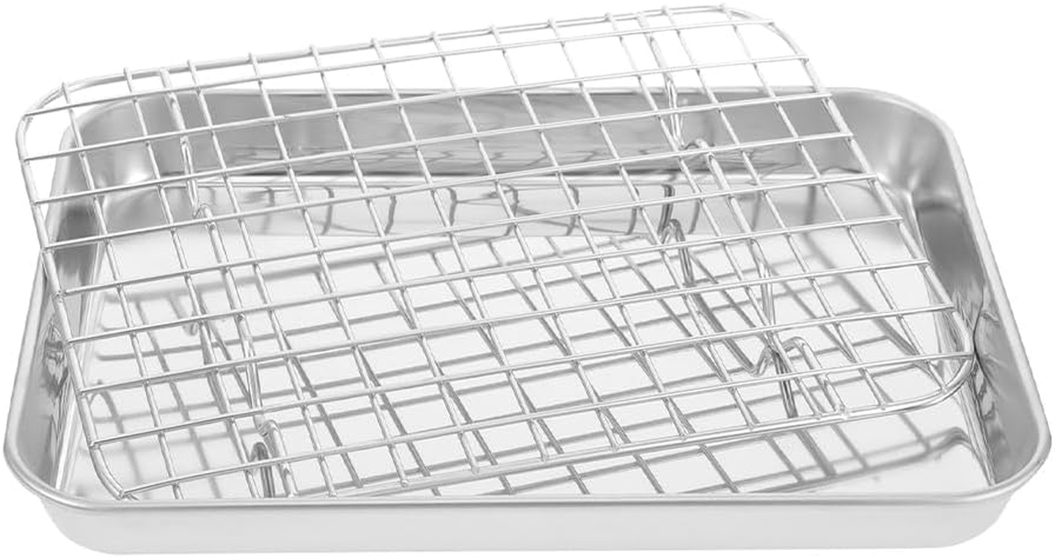 JECOMPRIS Stainless Steel Baking Sheet with Wire Rack Set, Metal Toaster Oven Tray Cookie Sheet Pan Rimmed Sheet for Roasting Cooking Cooling Cookie Bacon Steak