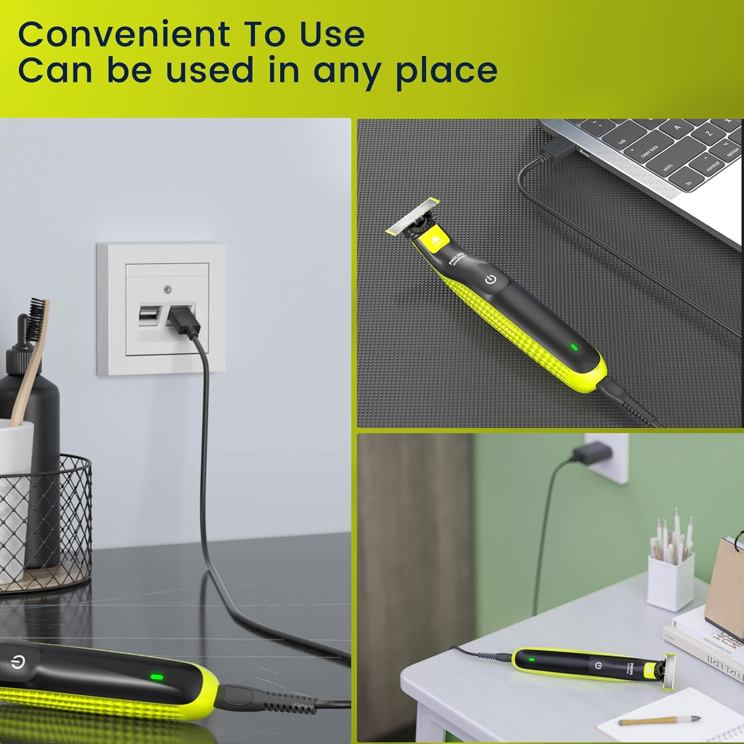 Pack of 2 5 V QP2724 Charging Cable for Philips Norelco Shaver One Blade 360 QP2720 QP2734 QP2824 QP4530 QP4631 MG7910 MG5910 MG9520 Charger Cable (No Power Supply) image number 1