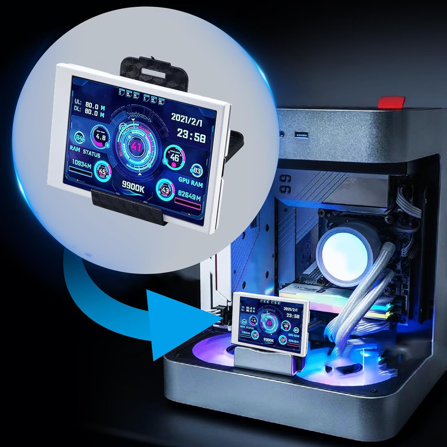 3.5In IPS USB Mini Screen, CPU Hardware Temperature Monitor Type C AIDA64 PC Temperature Display Monitor for Computer Case (White) image number 4