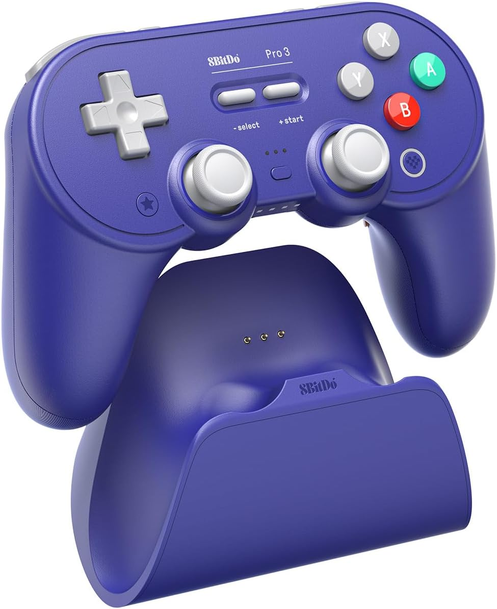 8Bitdo Pro 3 Bluetooth Controller for Switch/Switch 2 &ndash; TMR Joysticks, Swappable ABXY Buttons, Pro Back Buttons, Charging Dock, Hall Effect Triggers, for Windows, Apple, Steamos, Android (Purple) - Purple image number 4