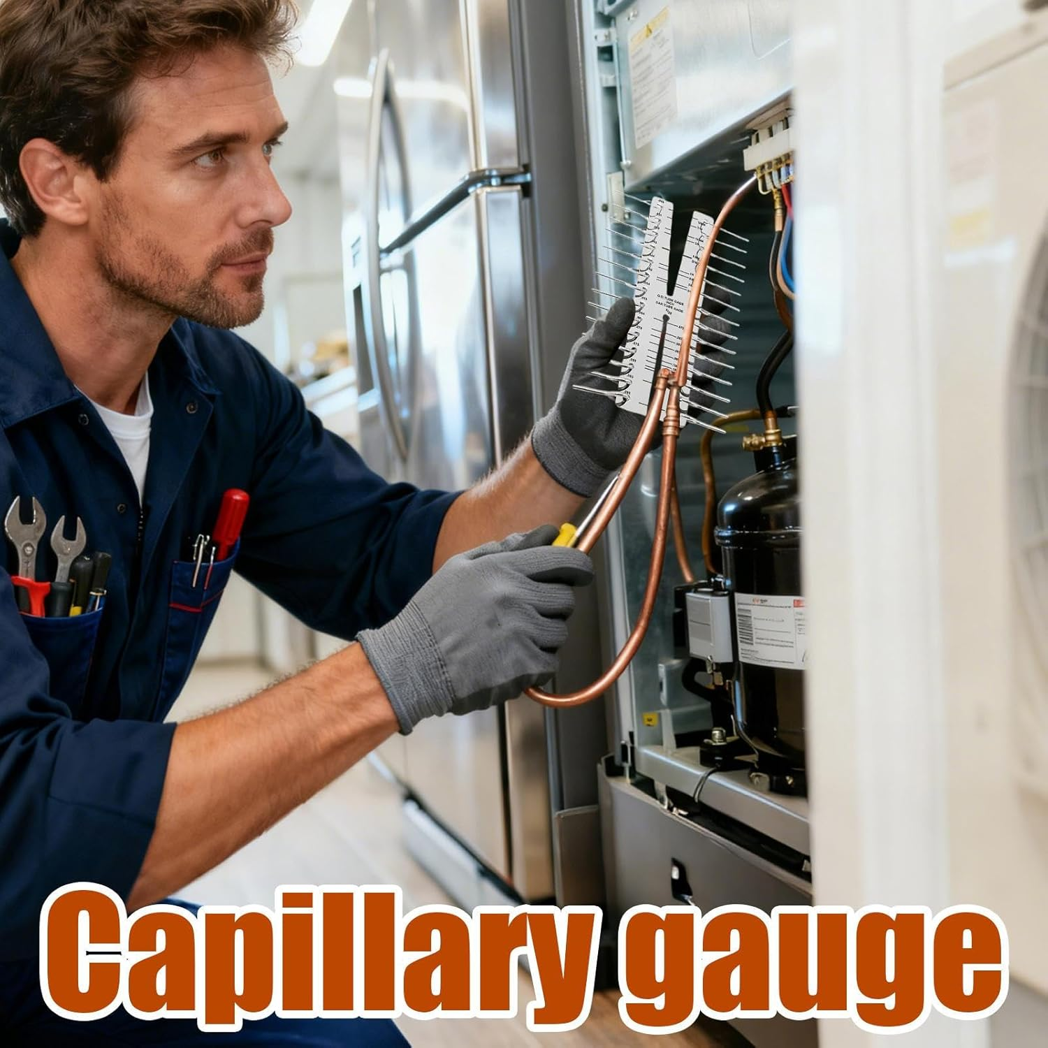 Capillary Tube Gauge- Stainless Steel Metric Imperial, Scale Metric Imperial Tube Measuring Tool | Double Marked Cap Copper Pipe Gauge for Hydraulic Pneumatic HVAC Refrigeration Industrial Techn image number 3