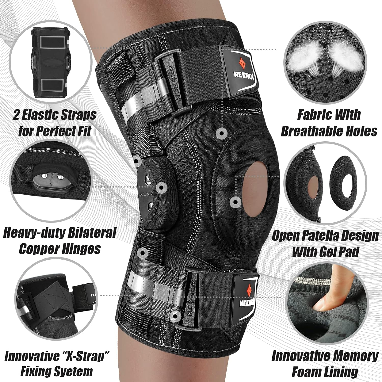 NEENCA Professional Knee Brace for Knee Pain, Hinged Knee Support with Patented X-Strap Fixing System, Strong Stability for Pain Relief, Arthritis, Meniscus Tear, ACL, Runner, Sport - FSA/HSA APPROVED image number 4