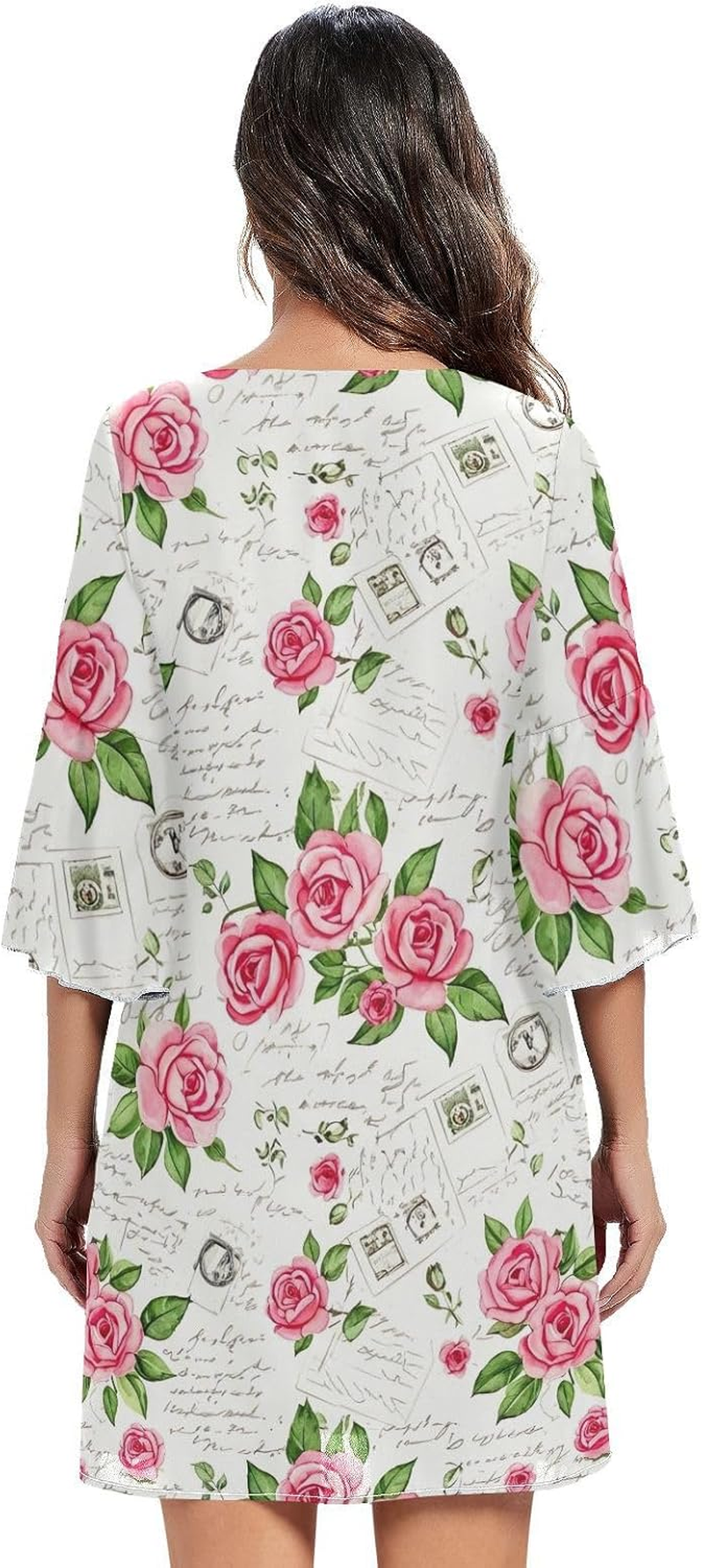 Vintage Postcards Chiffon V Neck Dress Printed Line Maternity Dress image number 2